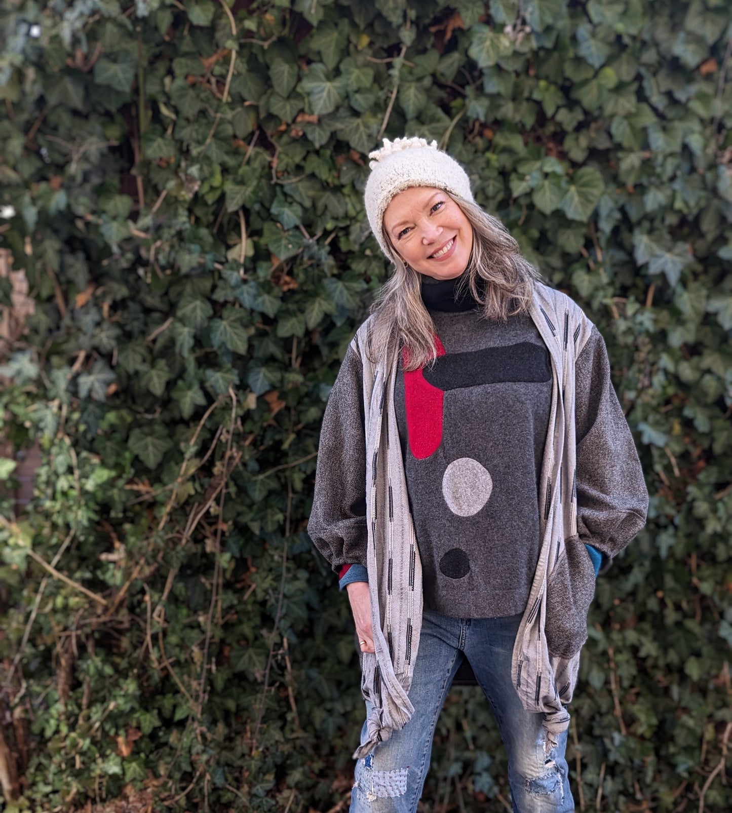 Vivianne Jacket with Upcycled Vintage Lightweight Wool Tweed and Knotted Cotton Woven Size XL/2X #VIVW40