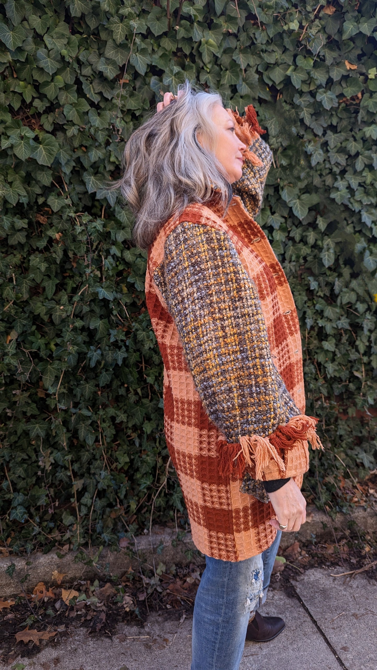 Inga Jacket with Upcycled Vintage Wool & Woven Blankets XL/2X #INGA14