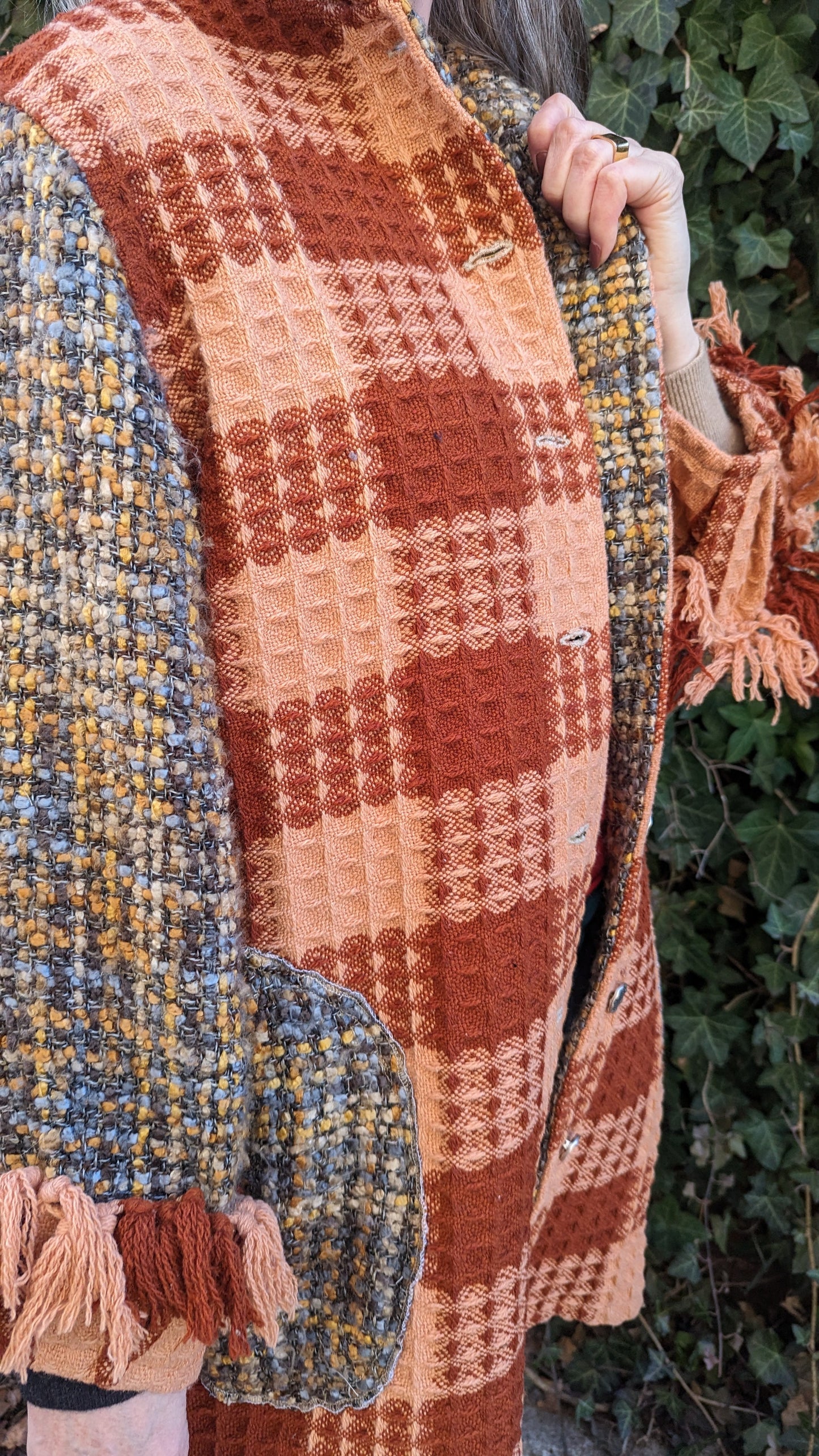 Inga Jacket with Upcycled Vintage Wool & Woven Blankets XL/2X #INGA14