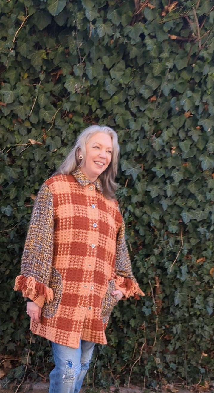 Inga Jacket with Upcycled Vintage Wool & Woven Blankets XL/2X #INGA14