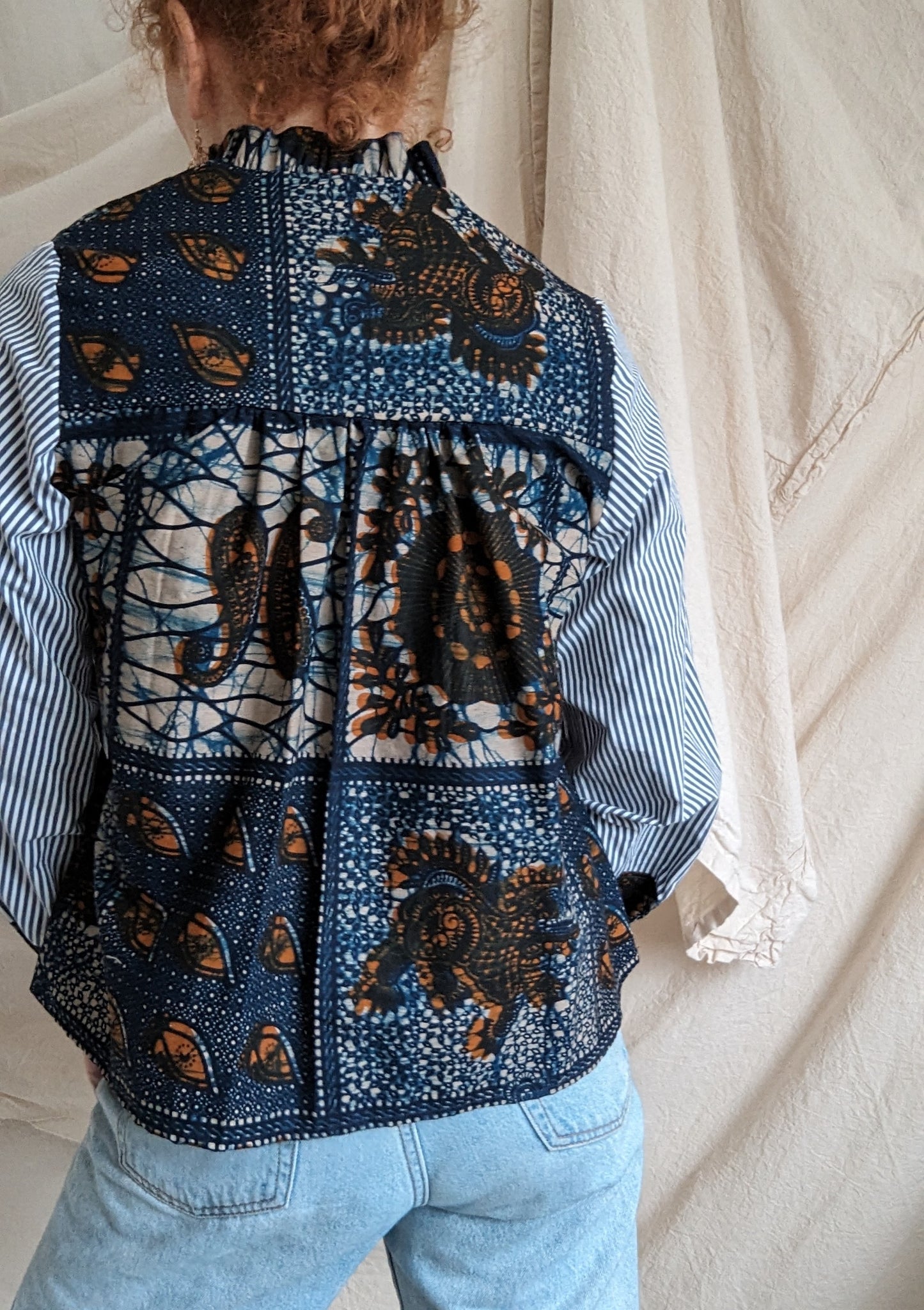 Meg Top with Upcycled Cotton Batik S/M #MEGTOP14