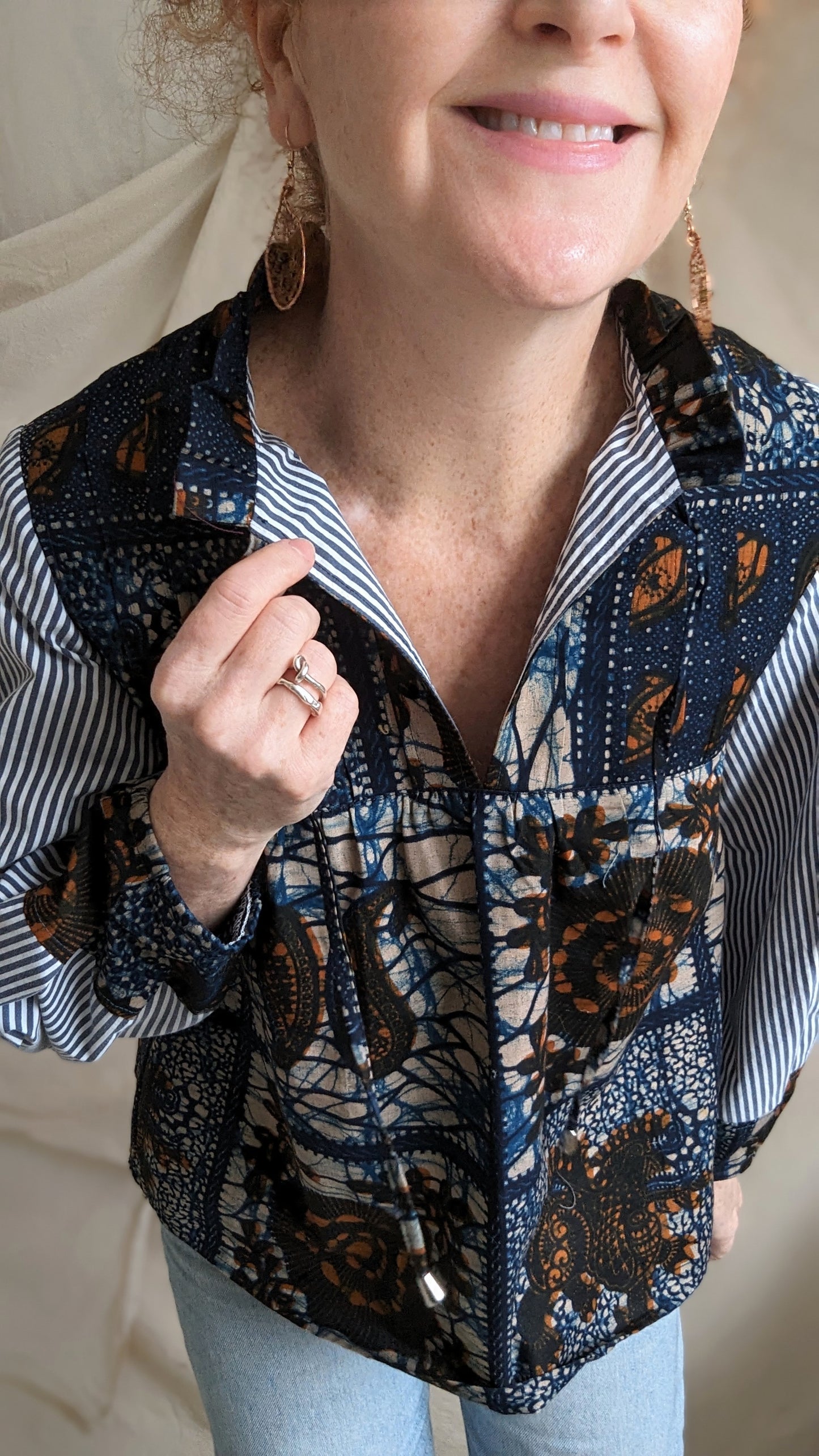 Meg Top with Upcycled Cotton Batik S/M #MEGTOP14