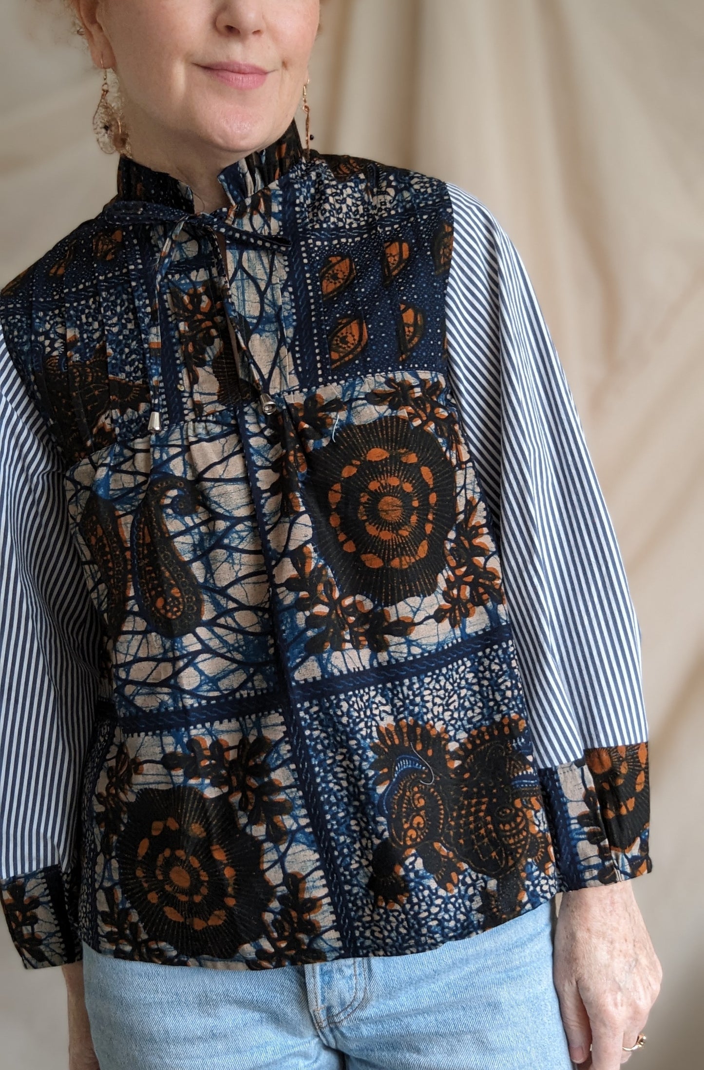Meg Top with Upcycled Cotton Batik S/M #MEGTOP14