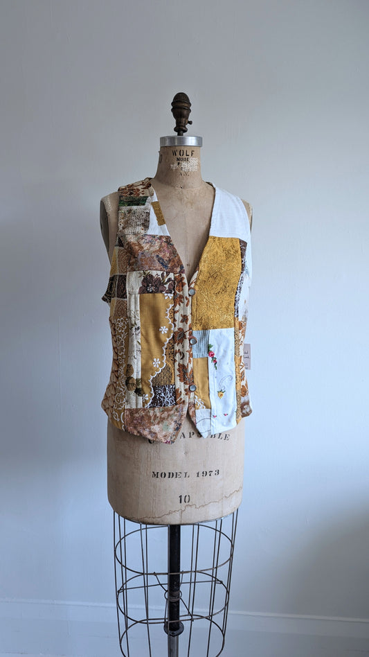 Margo Vest with Patchworked Upcycled Textiles XS/S #MARGOV1