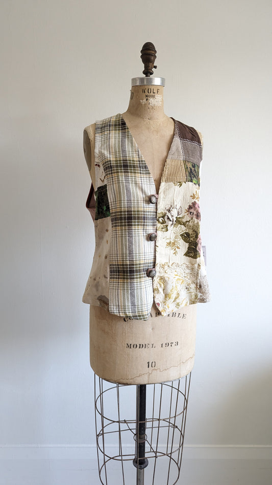 Margo Vest with Patchworked Upcycled Textiles S/M #MARGOV4