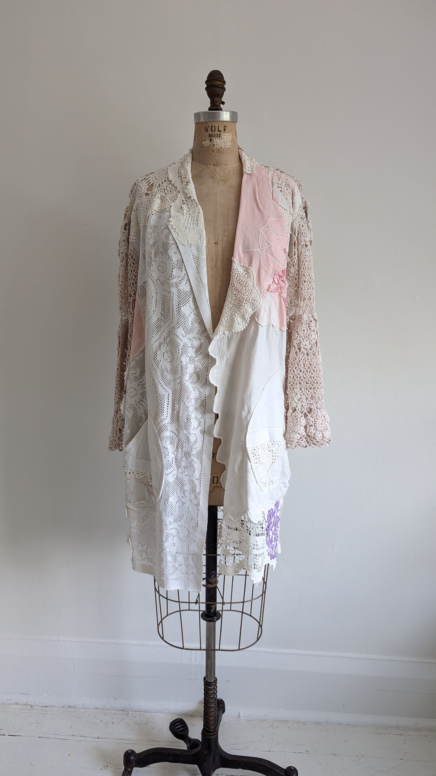 Vivianne Duster with Upcycled Cotton Crochet & Lace Patchwork Size M/L #VIVCR8