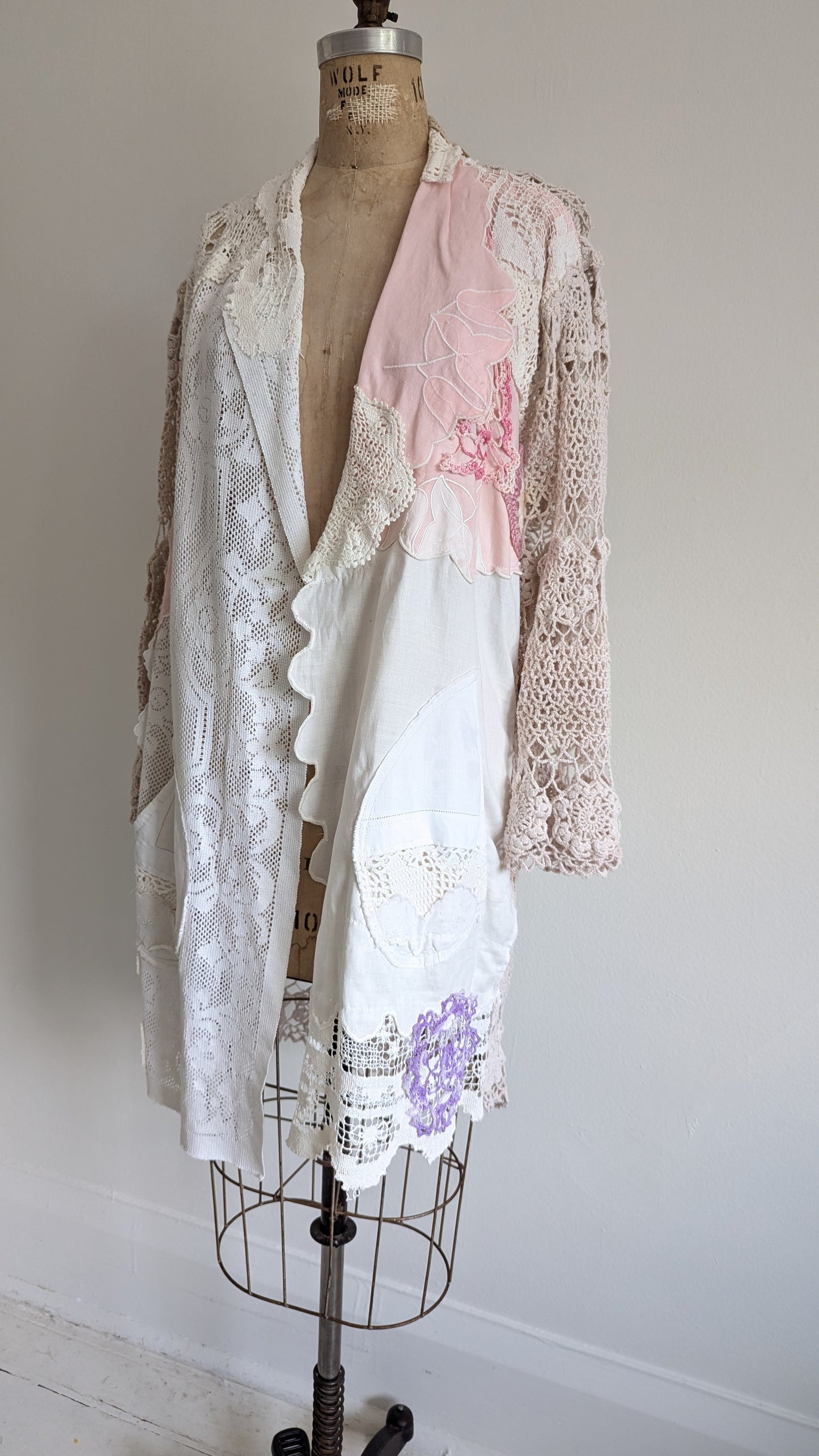 Vivianne Duster with Upcycled Cotton Crochet & Lace Patchwork Size M/L #VIVCR8