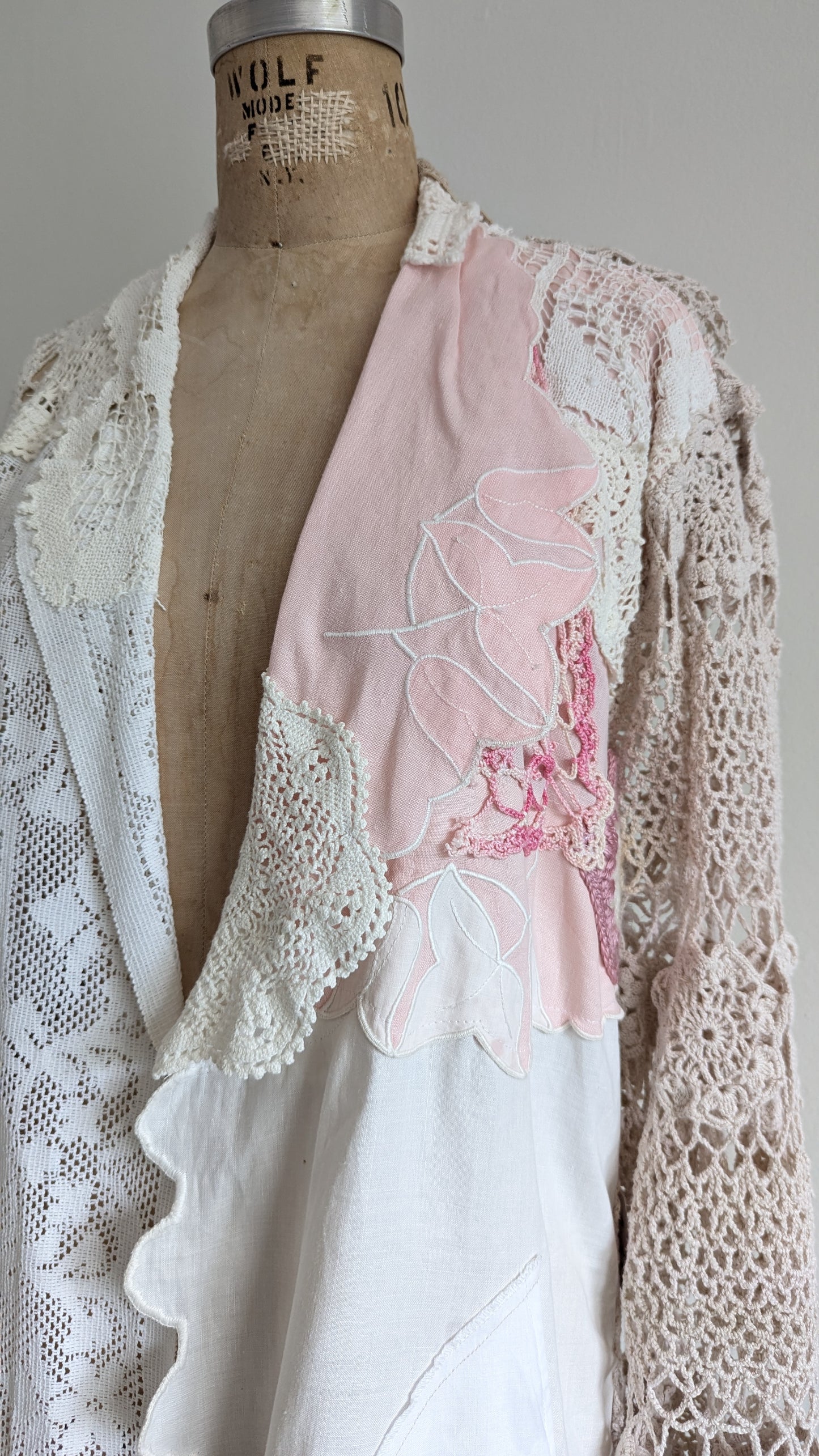 Vivianne Duster with Upcycled Cotton Crochet & Lace Patchwork Size M/L #VIVCR8