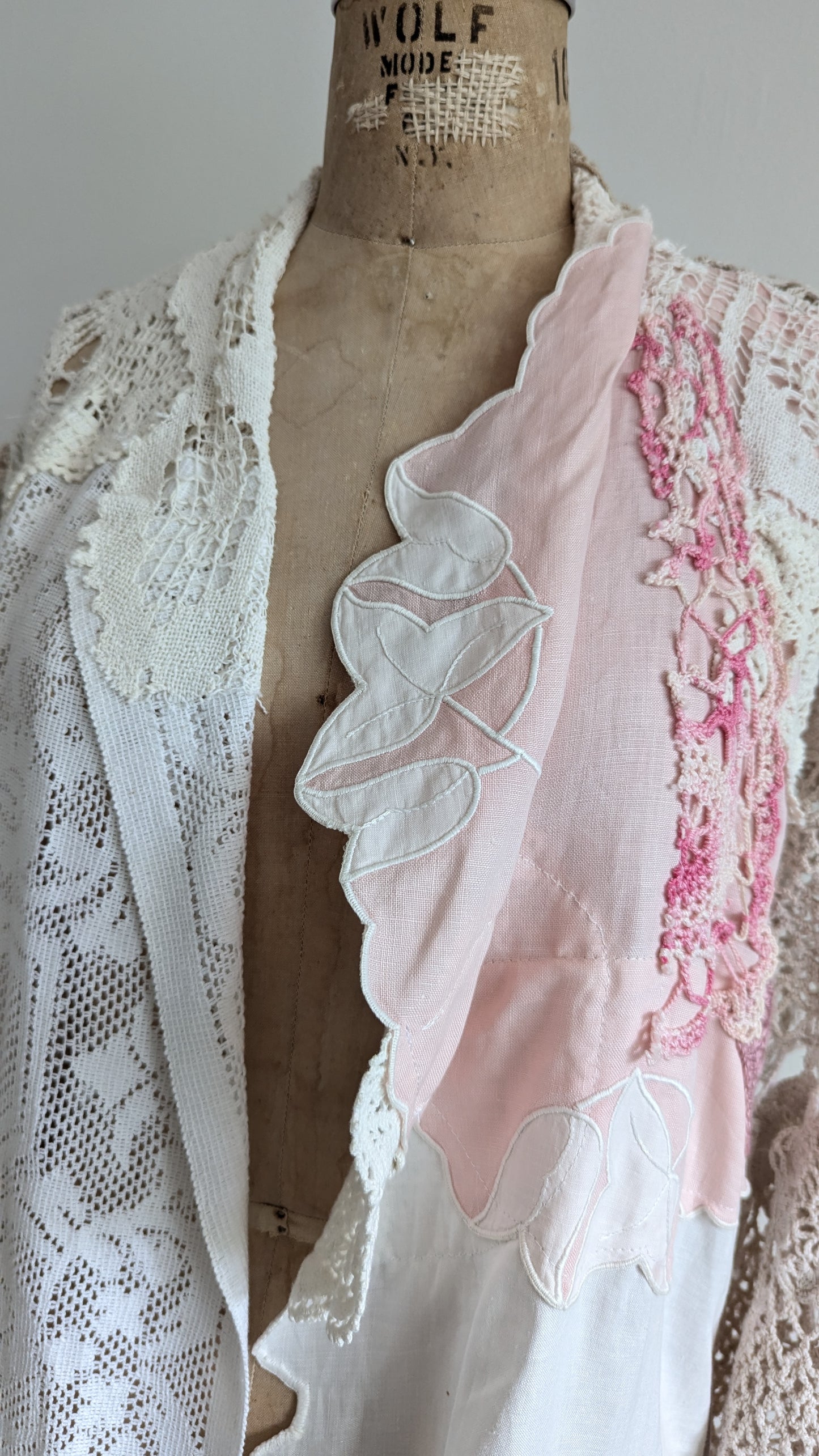 Vivianne Duster with Upcycled Cotton Crochet & Lace Patchwork Size M/L #VIVCR8