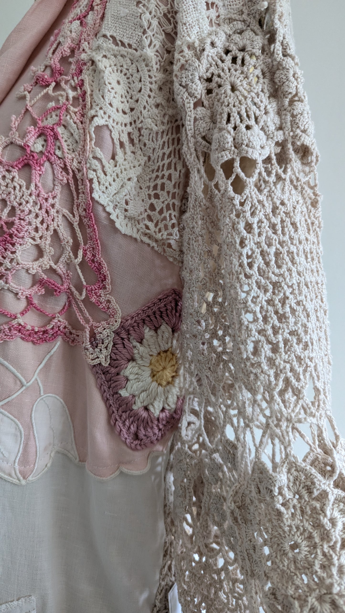 Vivianne Duster with Upcycled Cotton Crochet & Lace Patchwork Size M/L #VIVCR8