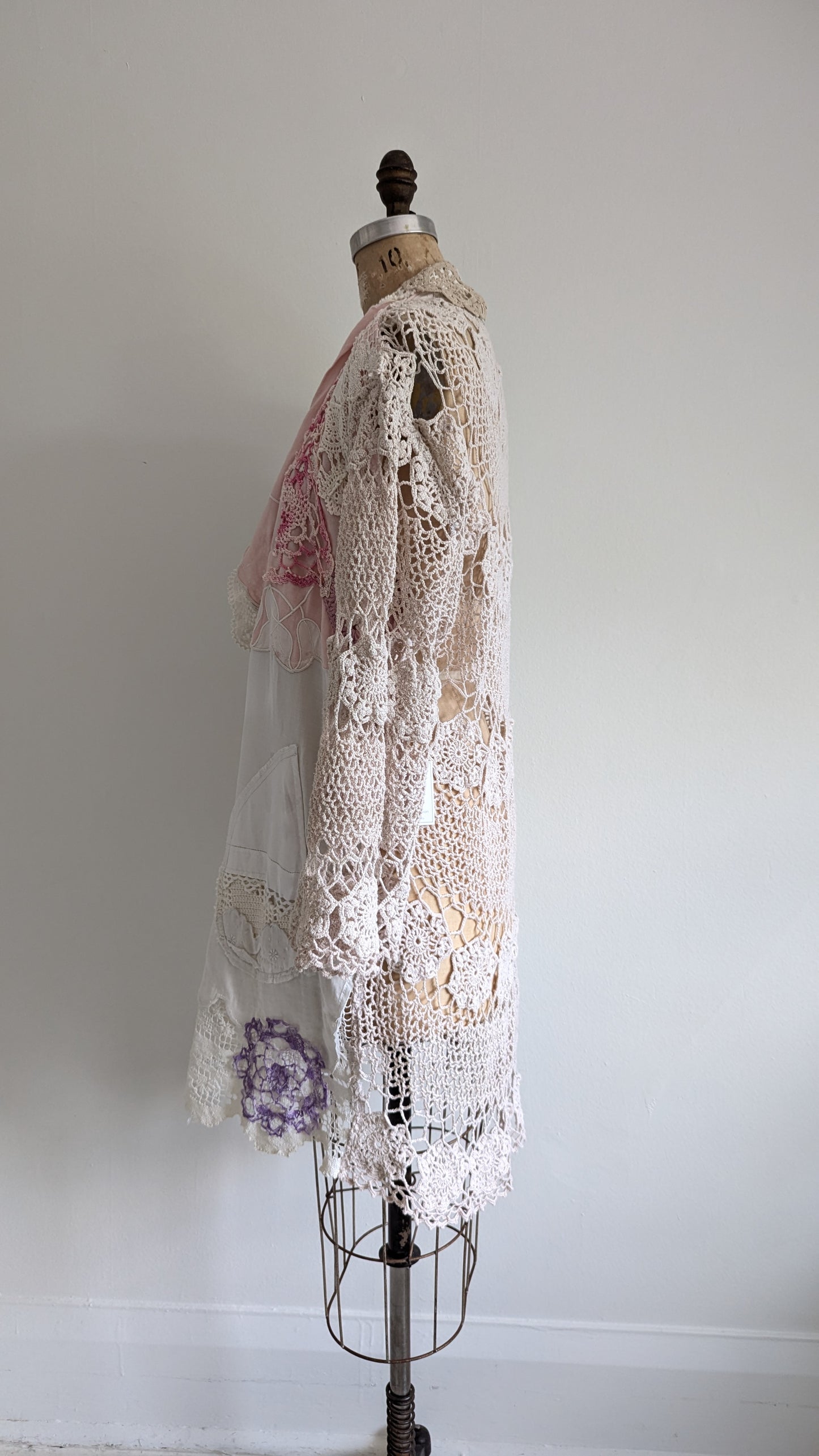 Vivianne Duster with Upcycled Cotton Crochet & Lace Patchwork Size M/L #VIVCR8