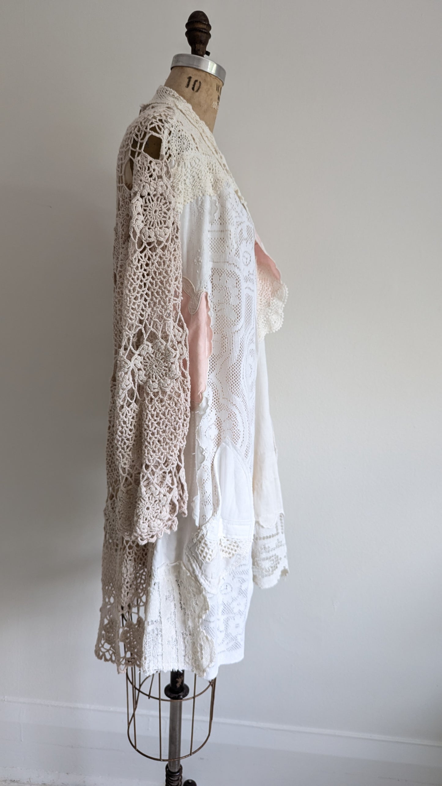 Vivianne Duster with Upcycled Cotton Crochet & Lace Patchwork Size M/L #VIVCR8