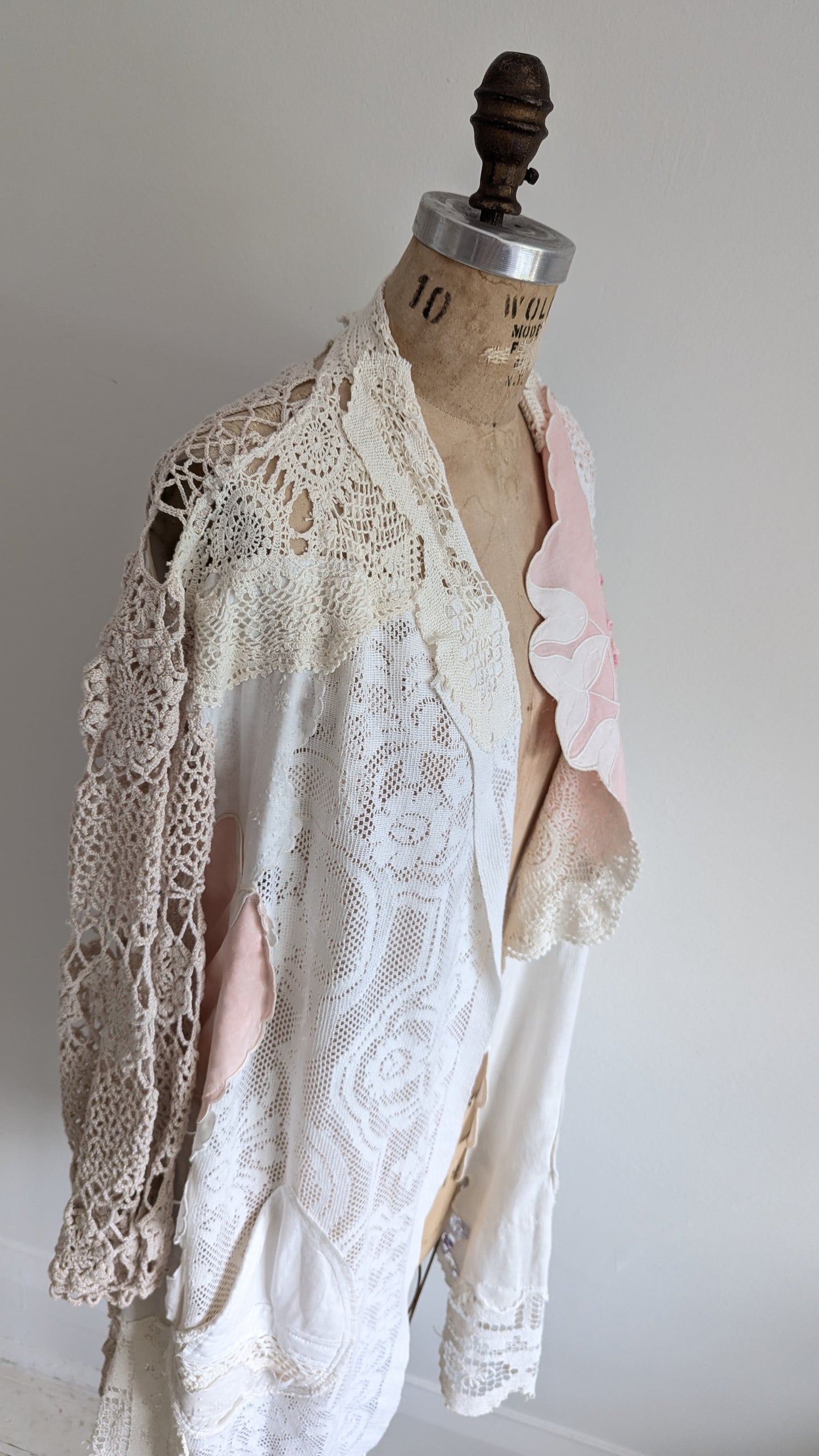Vivianne Duster with Upcycled Cotton Crochet & Lace Patchwork Size M/L #VIVCR8