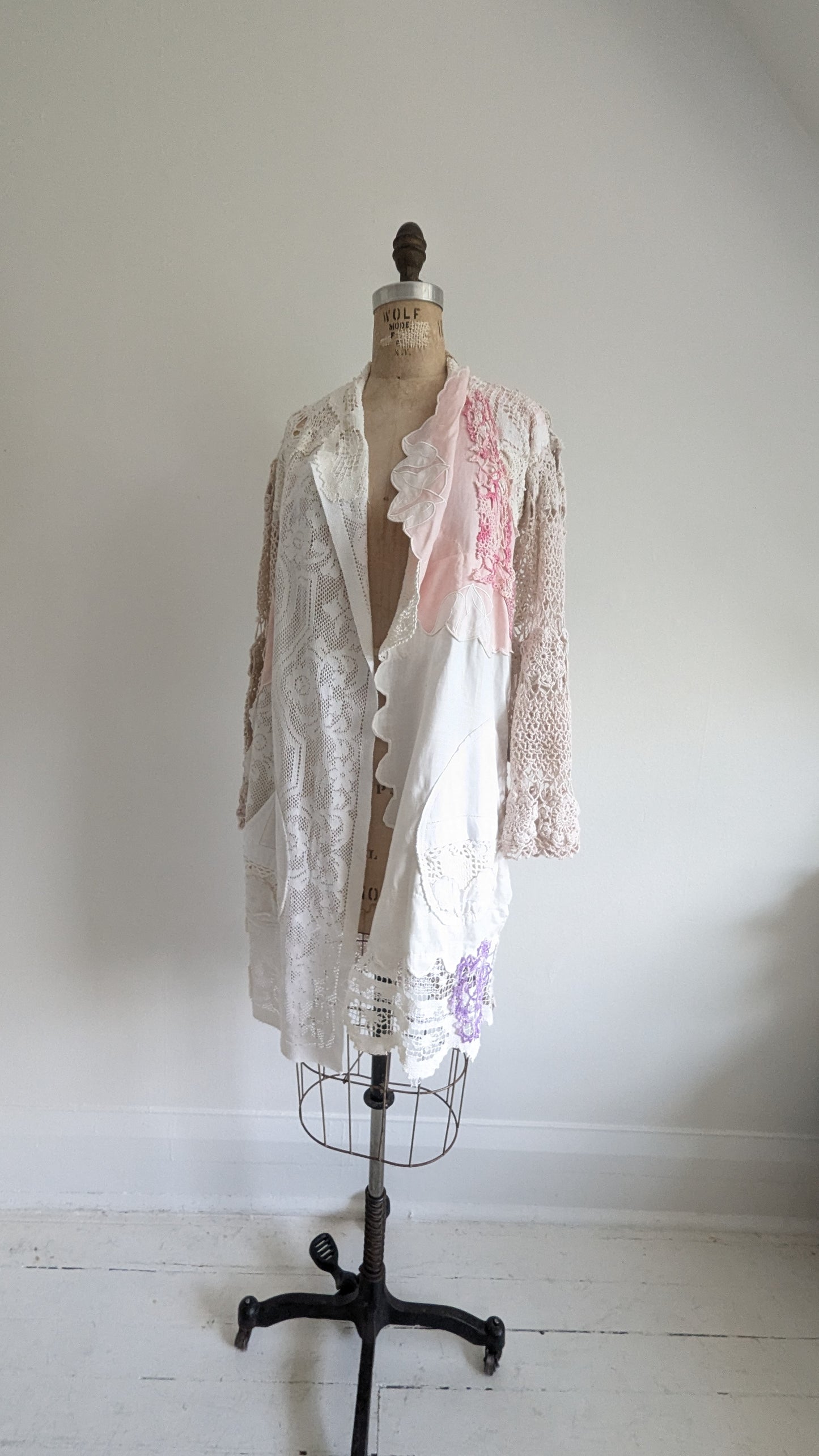 Vivianne Duster with Upcycled Cotton Crochet & Lace Patchwork Size M/L #VIVCR8