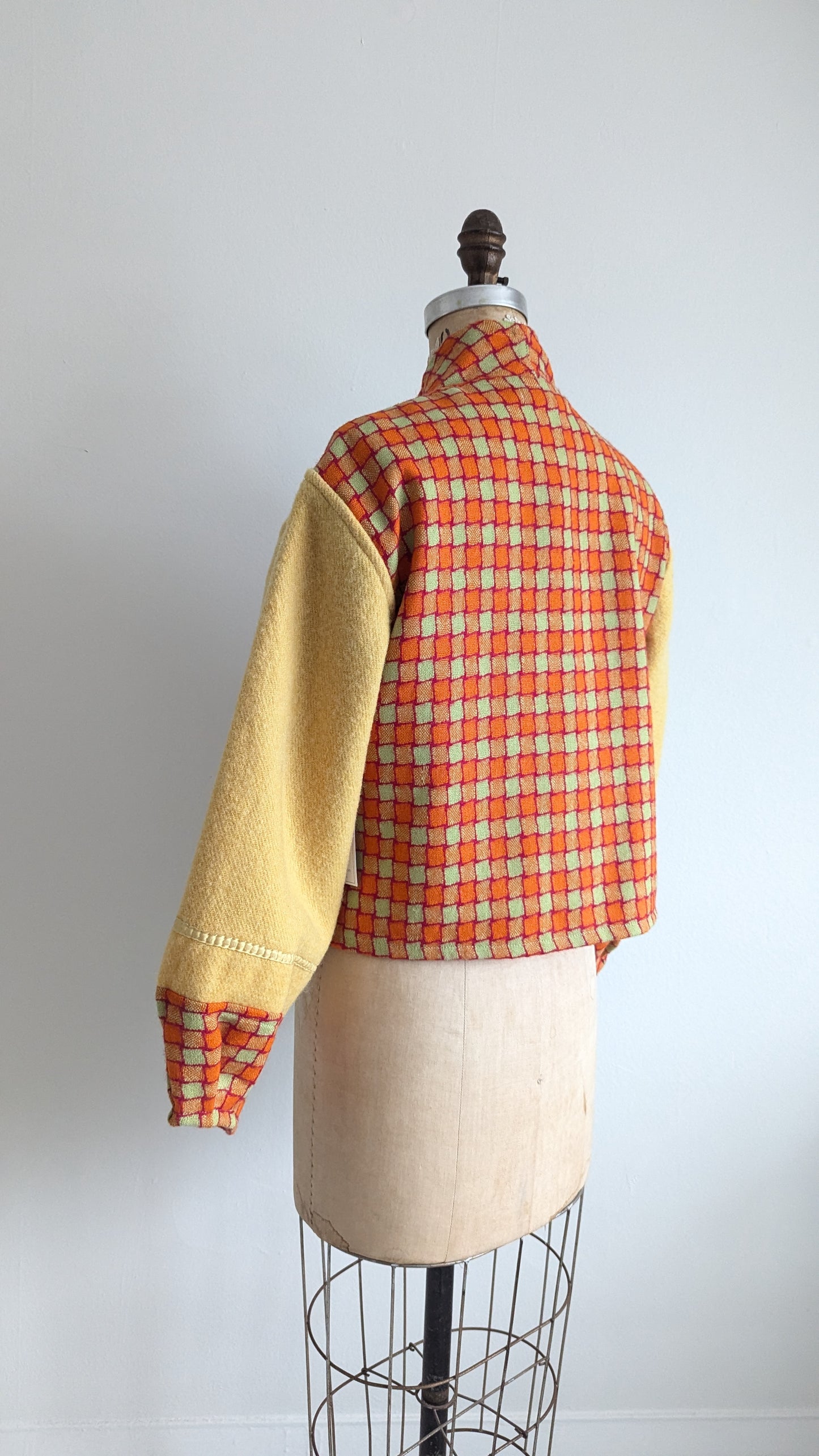 Vivianne Cropped Jacket with Upcycled Vintage and Deadstock Wool Blanket Size XS/S & S/M #VIVW19