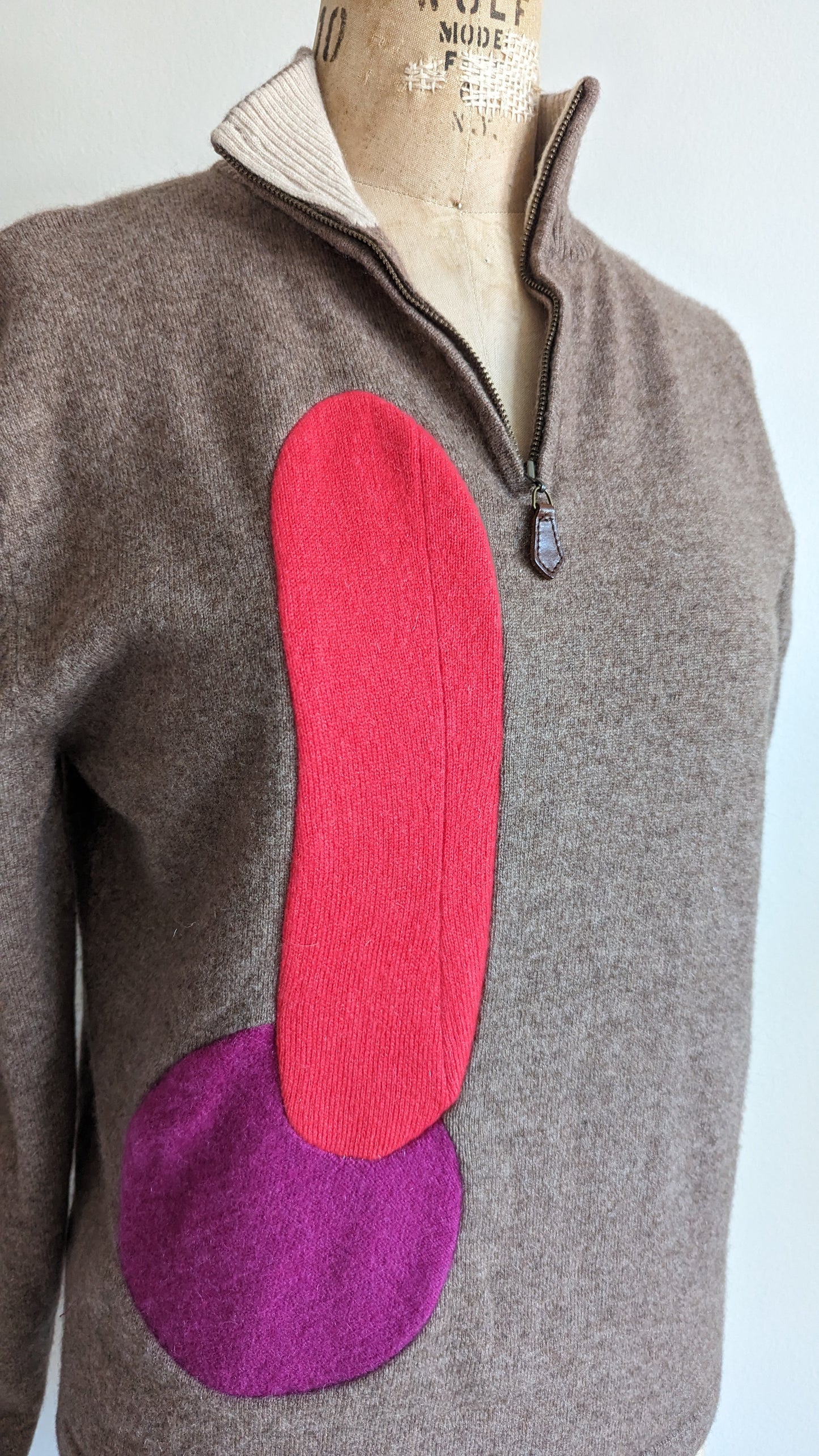 Abstract Art Patched Upcycled Cashmere Sweater L #ART7