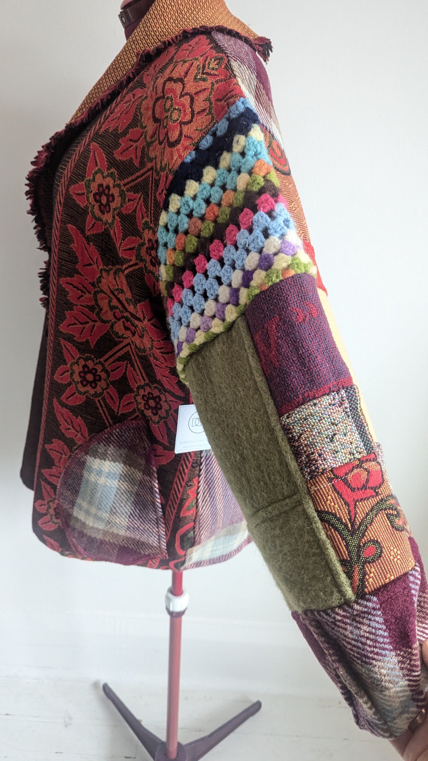 Vivianne Blazer with Vintage Wool, Upcycled Throws & Afghan Patchworked Size 2X/3X #VIVT33