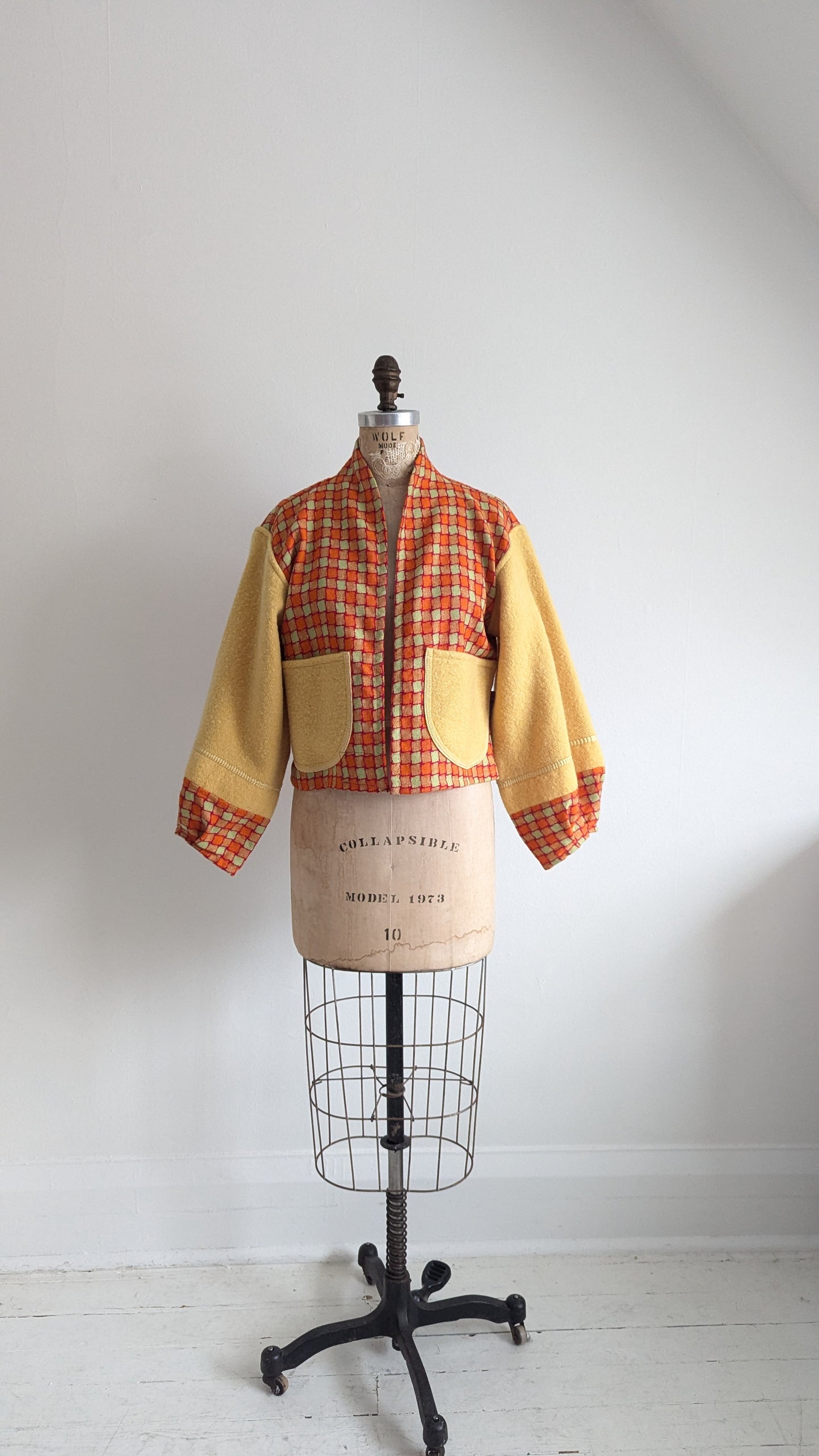 Vivianne Cropped Jacket with Upcycled Vintage and Deadstock Wool Blanket Size XS/S & S/M #VIVW19