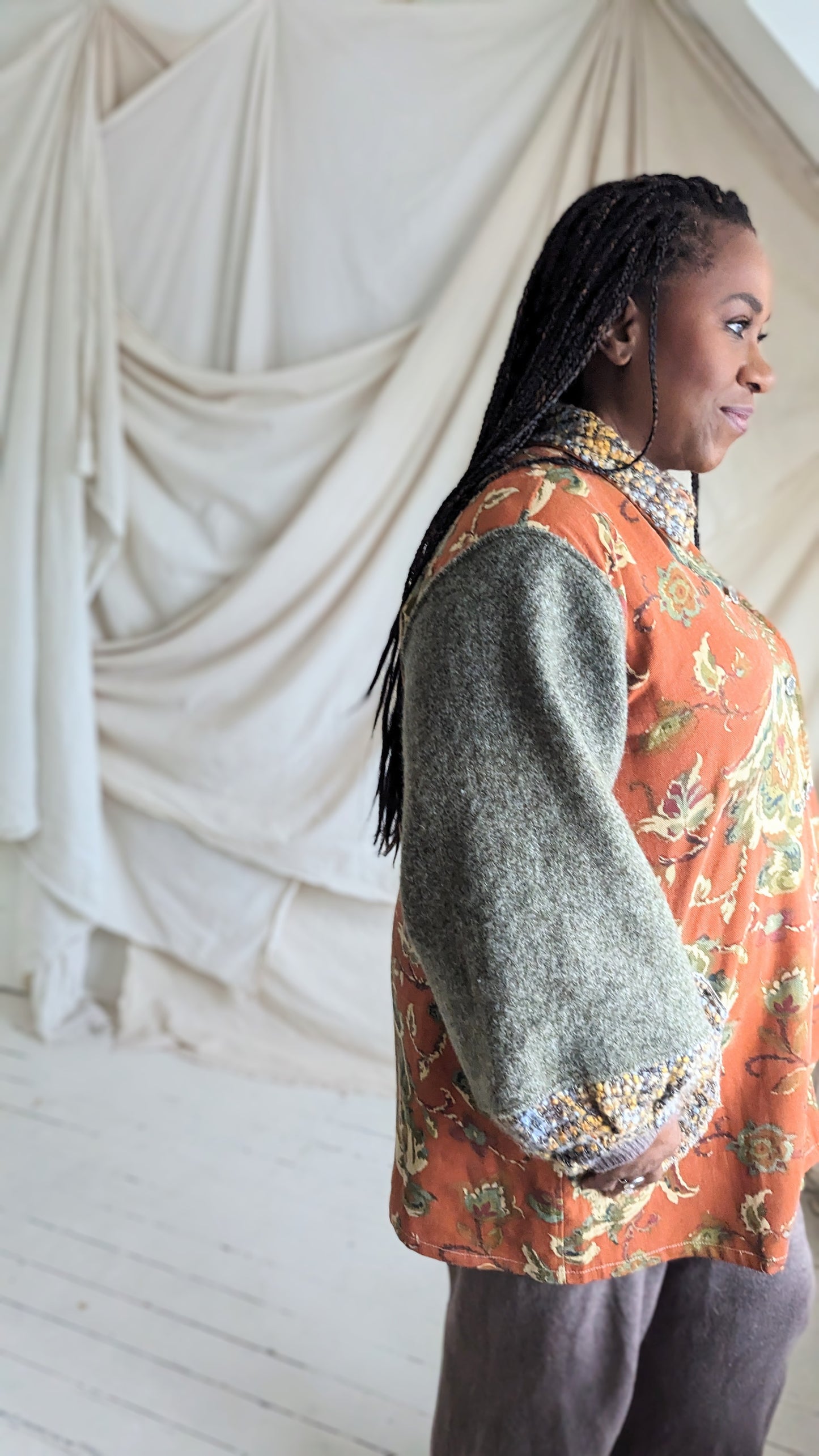 Inga Jacket with Vintage Wool & Upcycled Drapery and Boucle 2X/3X #INGA9