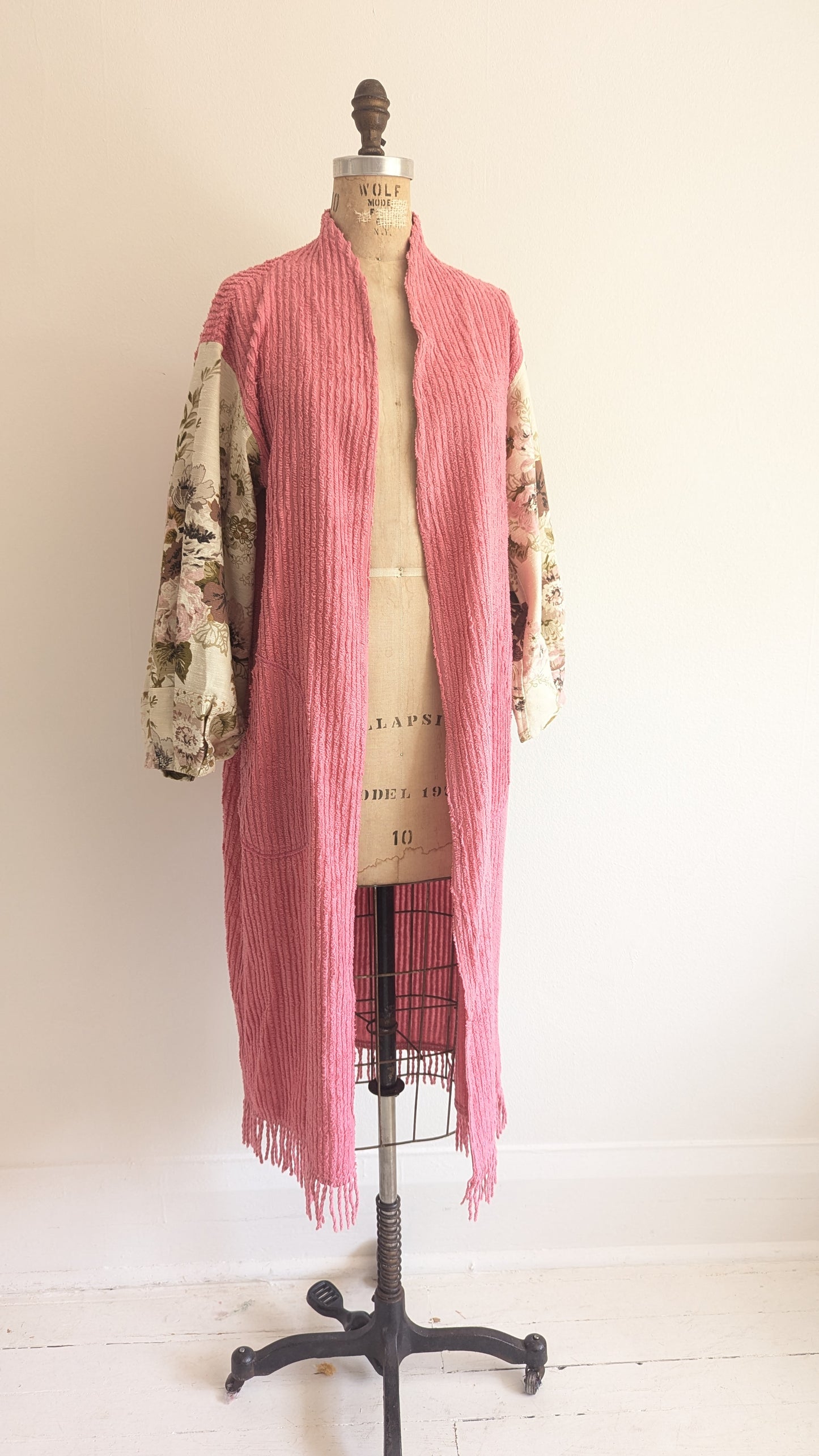 Vivianne Duster with Vintage Chenille & Barkcloth Size S/M #VIVCH7