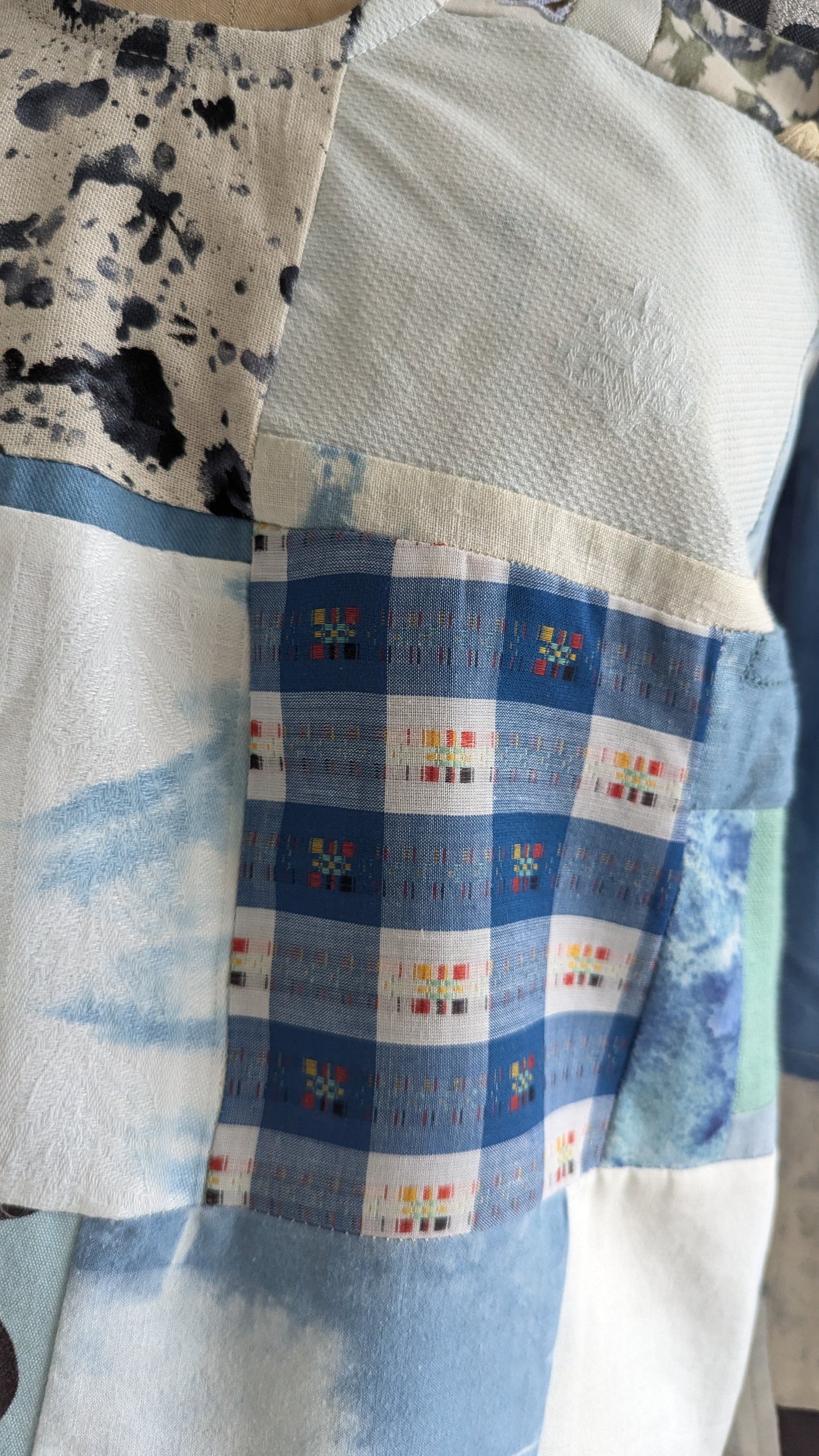 Chloe Top with Vintage Patchworked Embroidered Cotton & Lace Naturally Indigo Dyed Size XS #CHL10