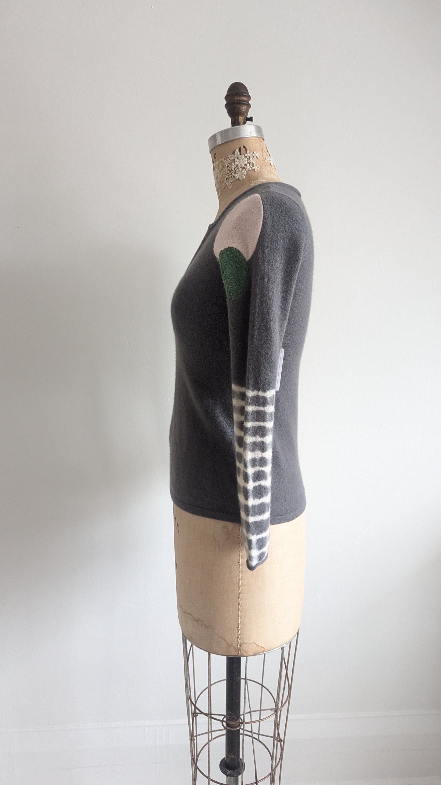 Abstract Art Patched Upcycled Saks Fifth Ave Cashmere Sweater XS #ART14