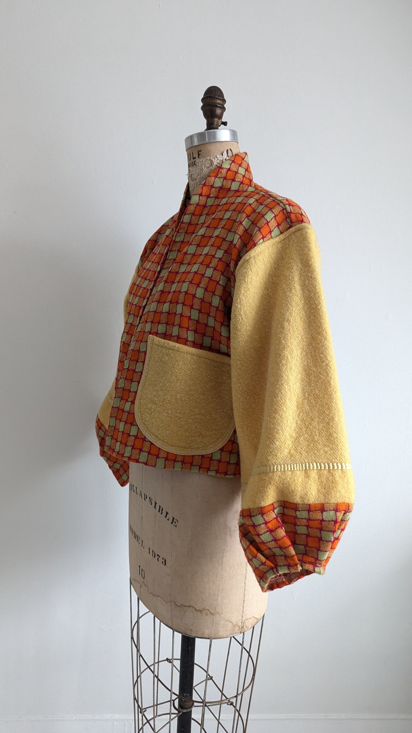 Vivianne Cropped Jacket with Upcycled Vintage and Deadstock Wool Blanket Size XS/S & S/M #VIVW19