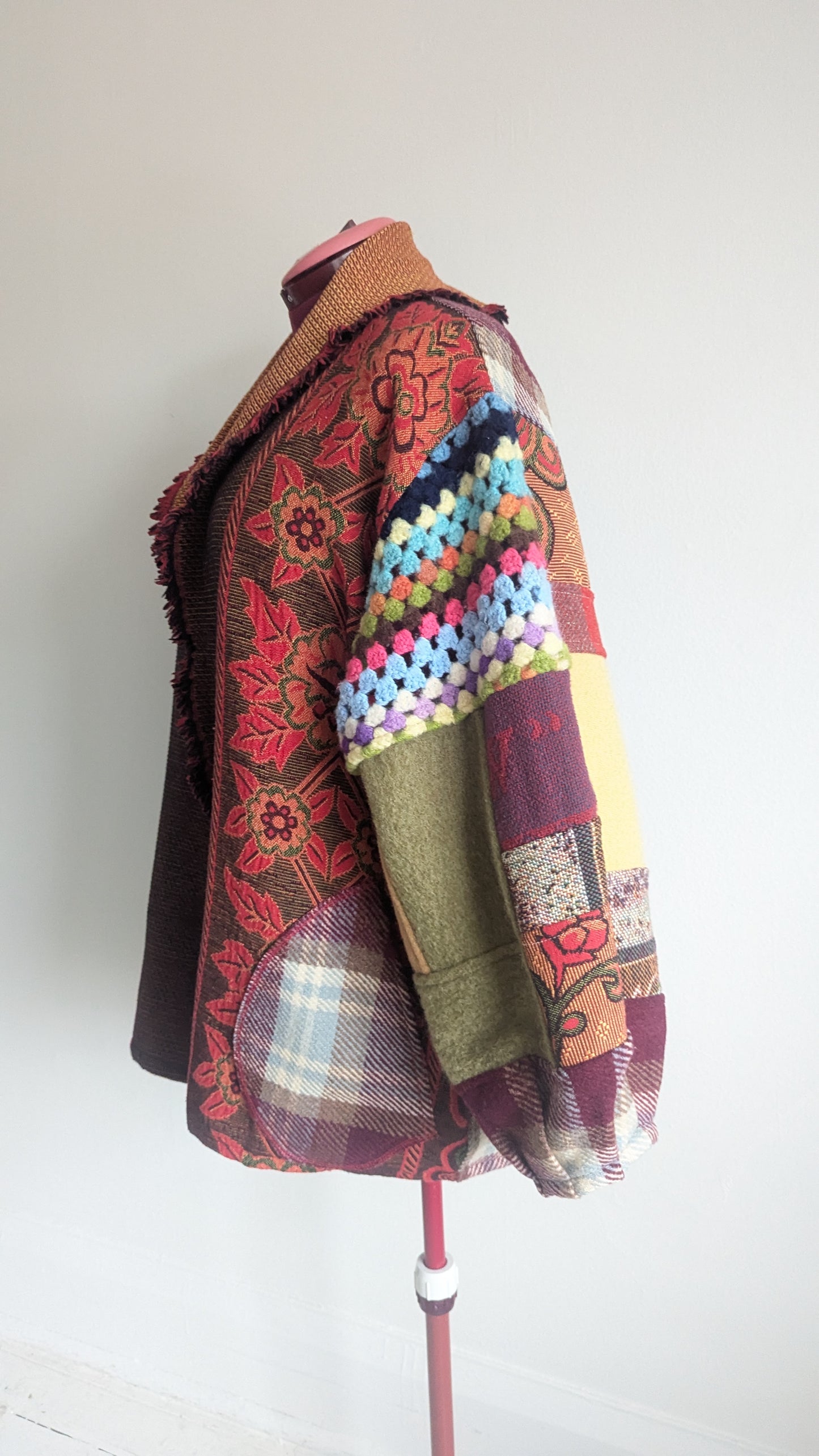 Vivianne Blazer with Vintage Wool, Upcycled Throws & Afghan Patchworked Size 2X/3X #VIVT33