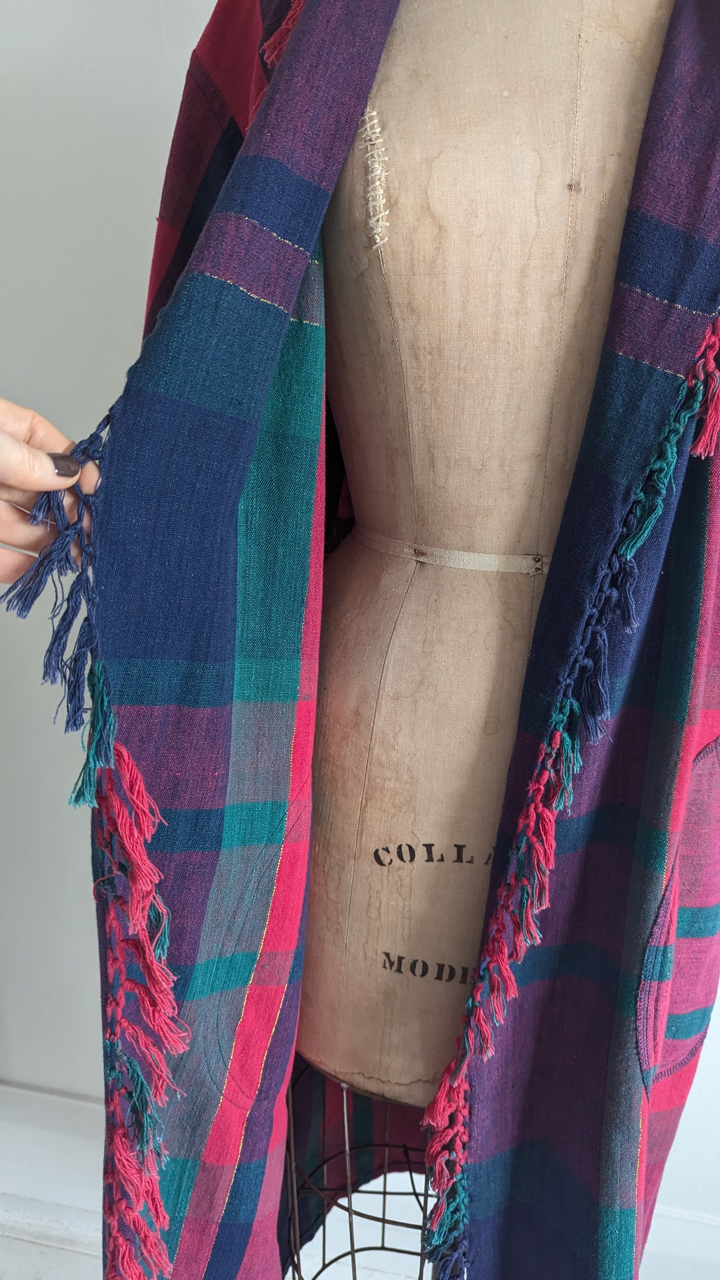 Vivianne Duster with Upcycled Red Cotton Plaid Size M/L #VIVC1