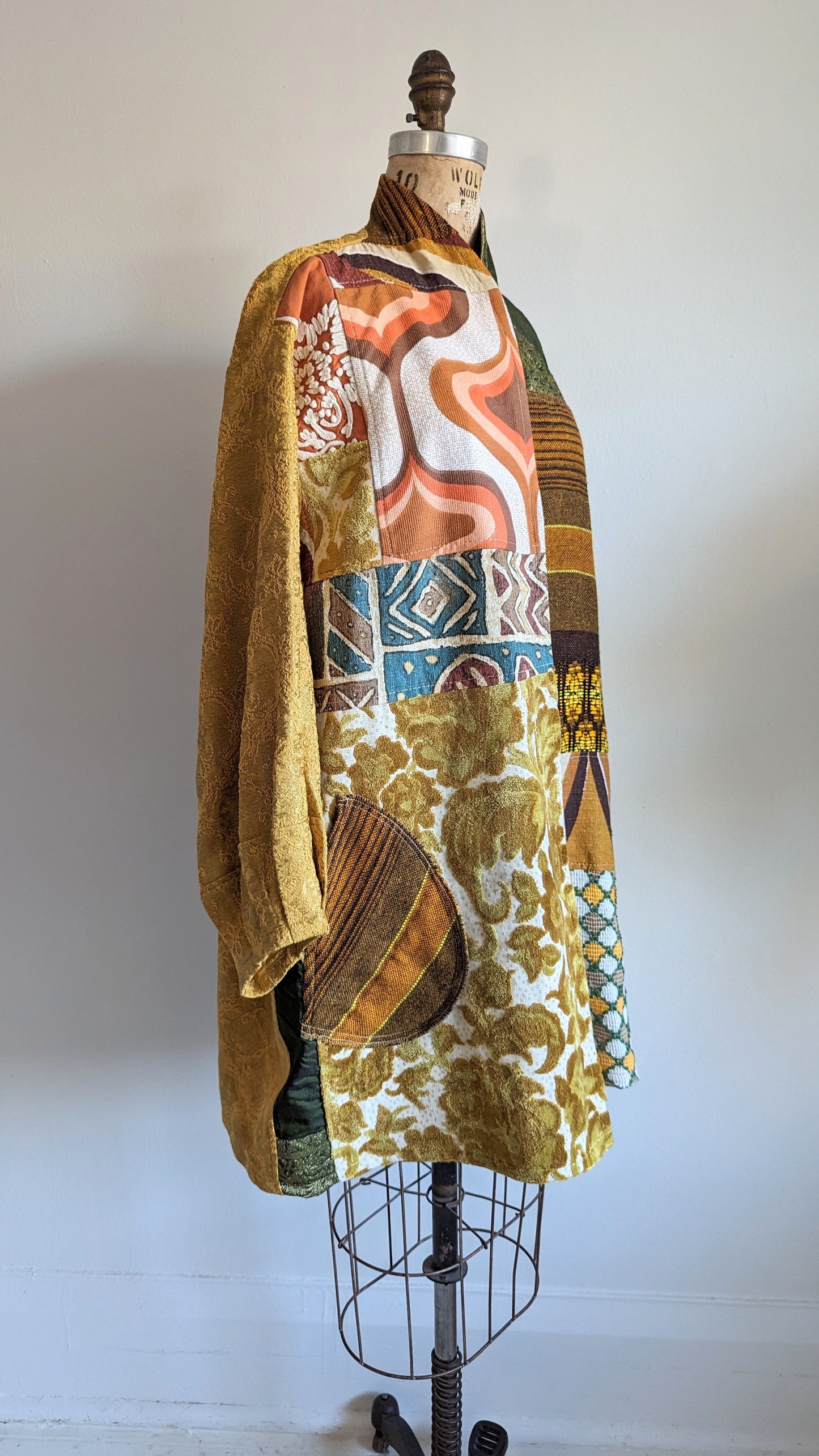 Vivianne Jacket with Upcycled Woven Vintage Drapery Patchworked Size 2X/3X #VIVT8