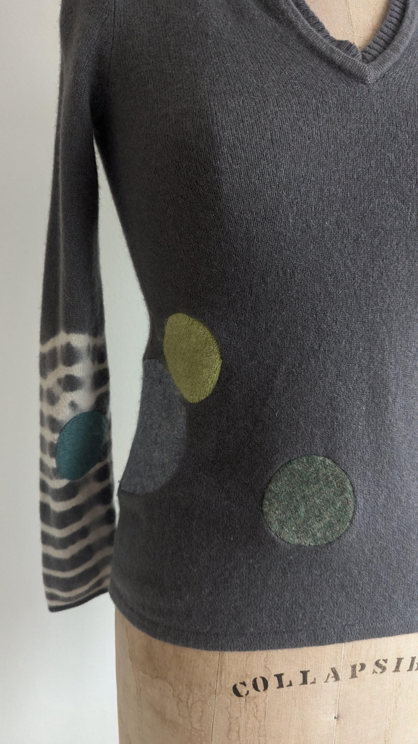 Abstract Art Patched Upcycled Saks Fifth Ave Cashmere Sweater XS #ART14