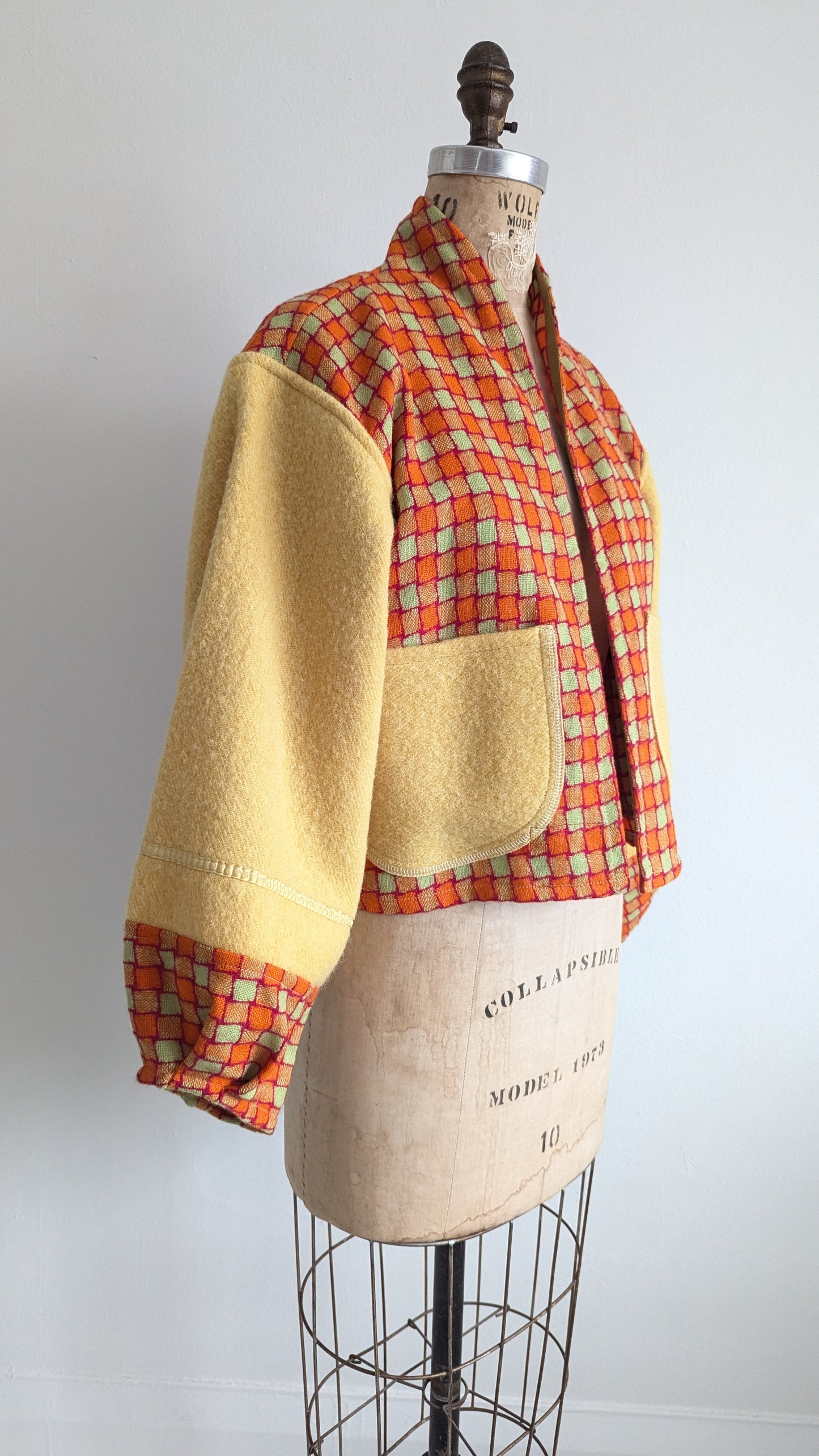 Vivianne Cropped Jacket with Upcycled Vintage and Deadstock Wool Blanket Size XS/S & S/M #VIVW19
