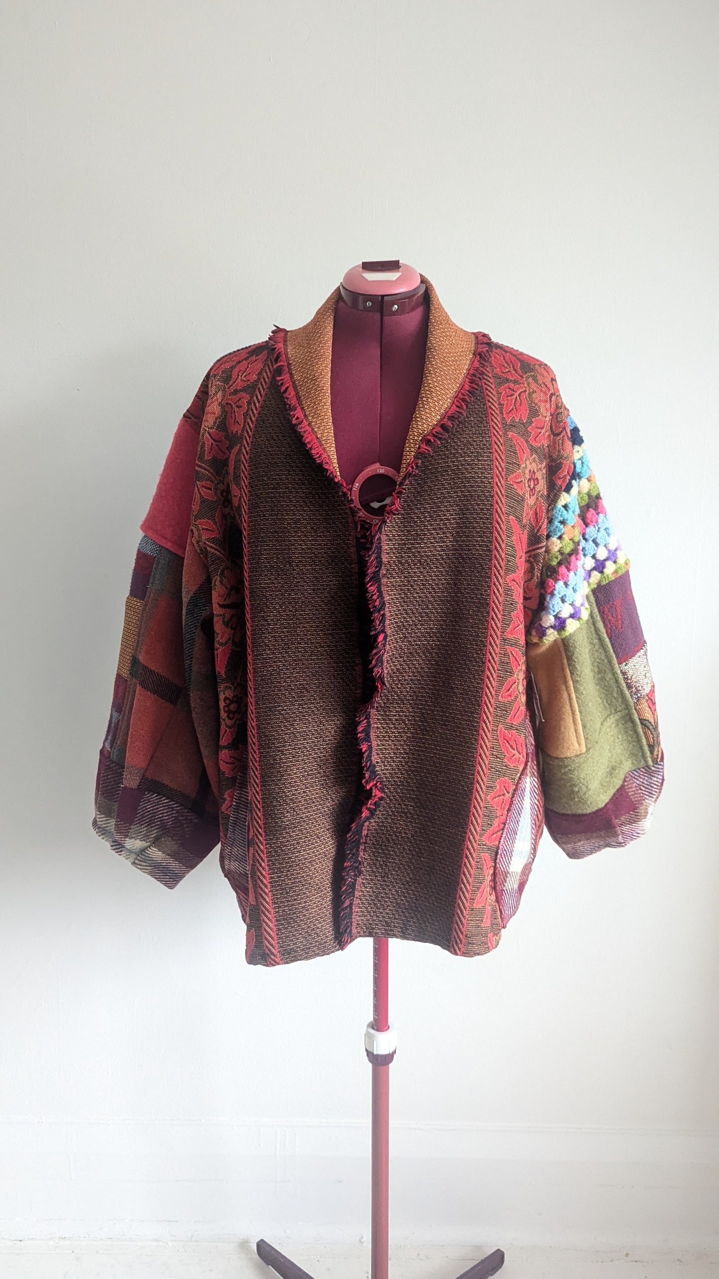 Vivianne Blazer with Vintage Wool, Upcycled Throws & Afghan Patchworked Size 2X/3X #VIVT33