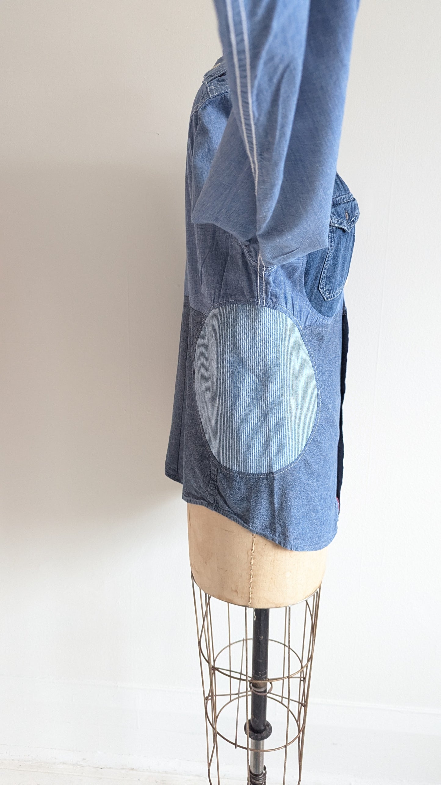 Upcycled Modern Wrangler Workwear Cotton & Denim Shirt - Circle Series Size M #DEN13