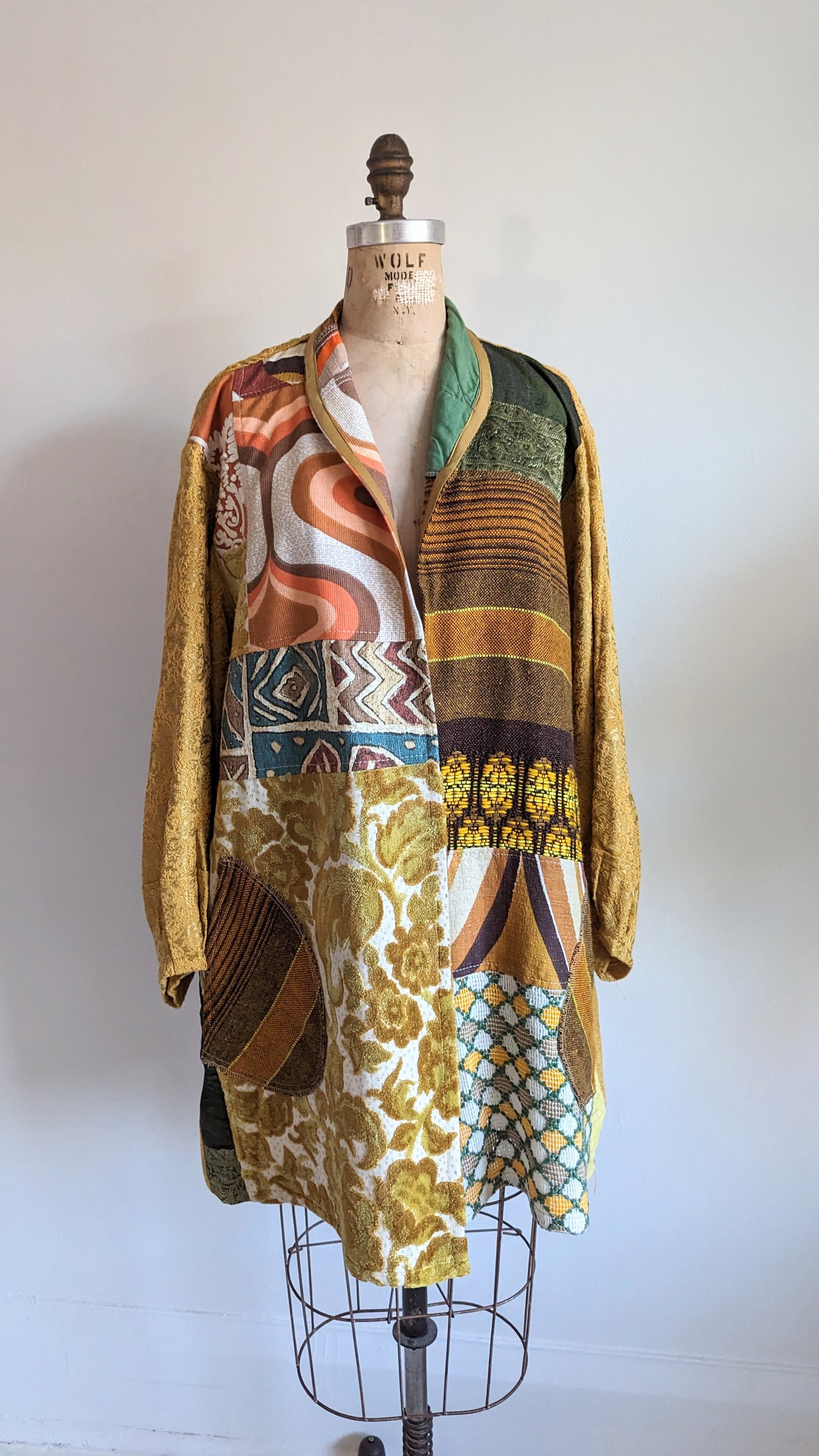 Vivianne Jacket with Upcycled Woven Vintage Drapery Patchworked Size 2X/3X #VIVT8