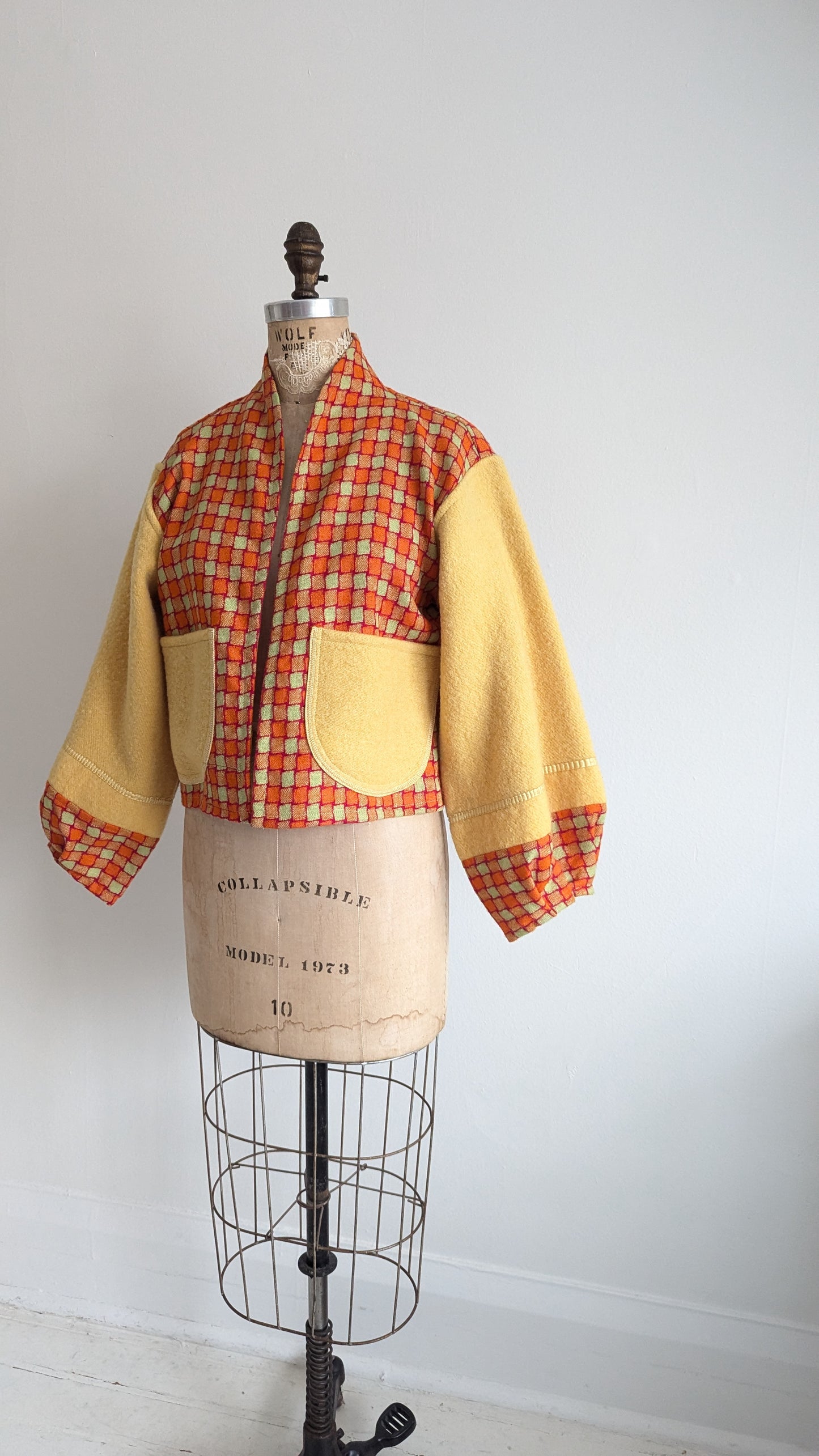 Vivianne Cropped Jacket with Upcycled Vintage and Deadstock Wool Blanket Size XS/S & S/M #VIVW19
