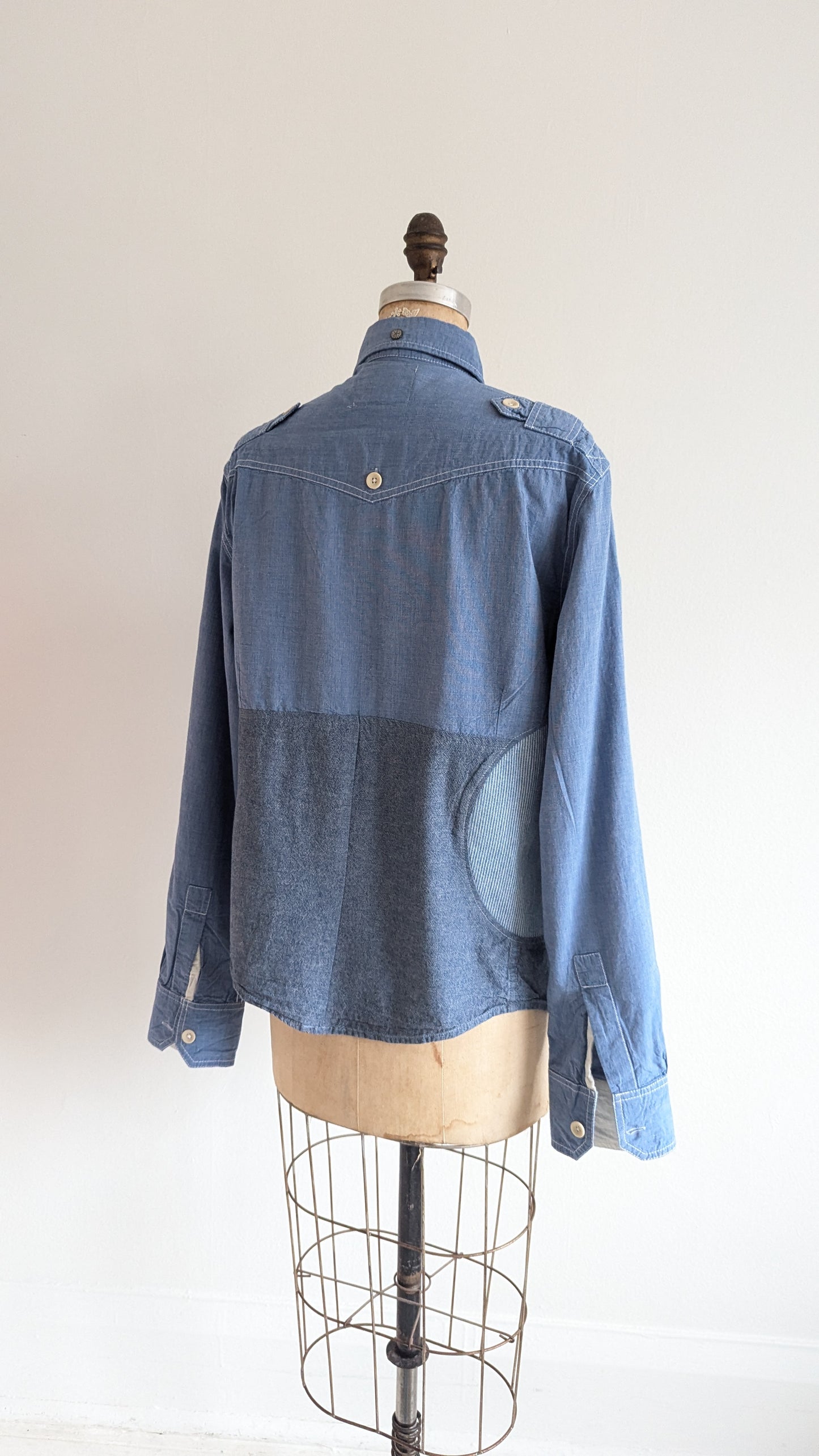 Upcycled Modern Wrangler Workwear Cotton & Denim Shirt - Circle Series Size M #DEN13
