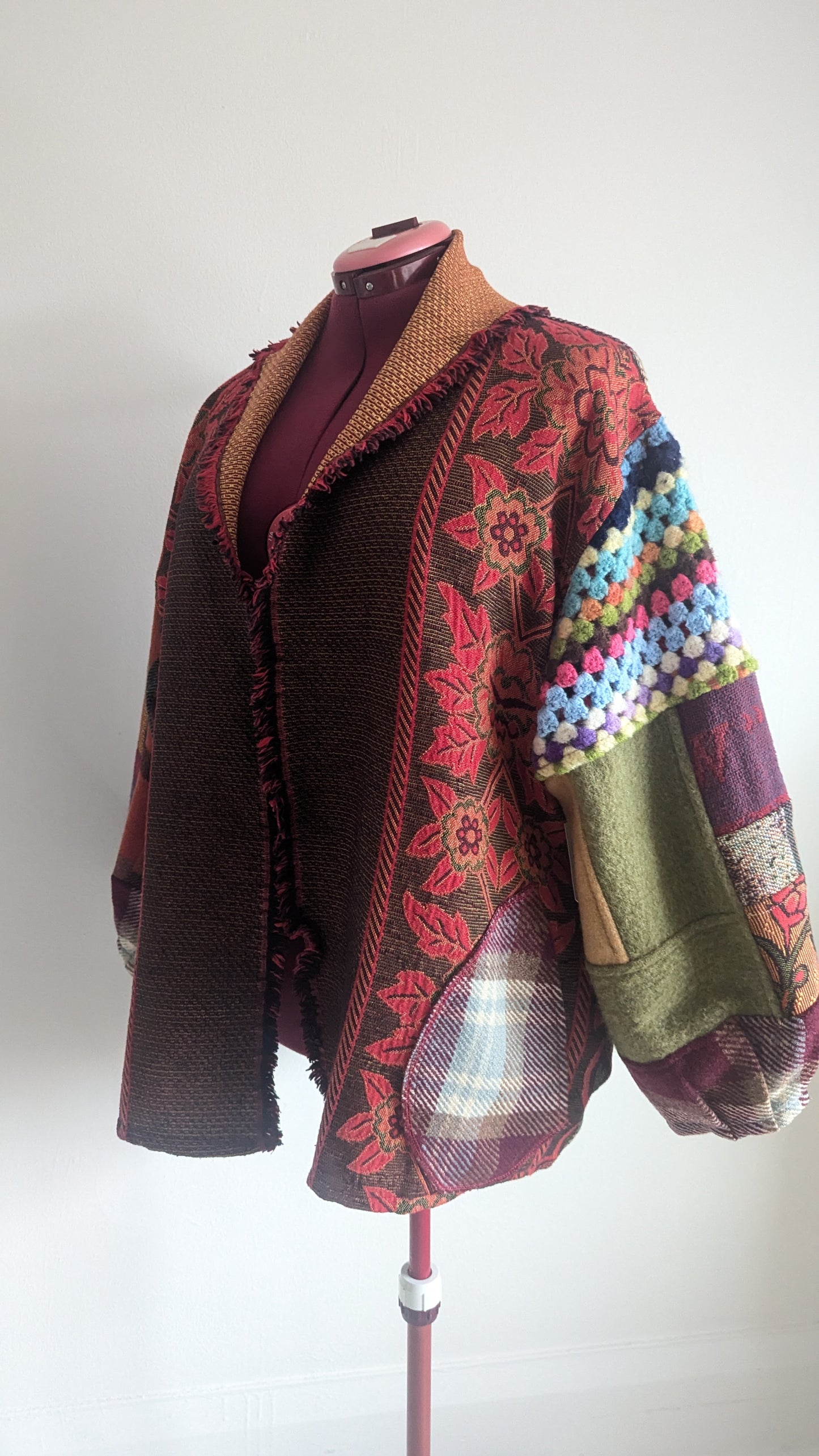 Vivianne Blazer with Vintage Wool, Upcycled Throws & Afghan Patchworked Size 2X/3X #VIVT33