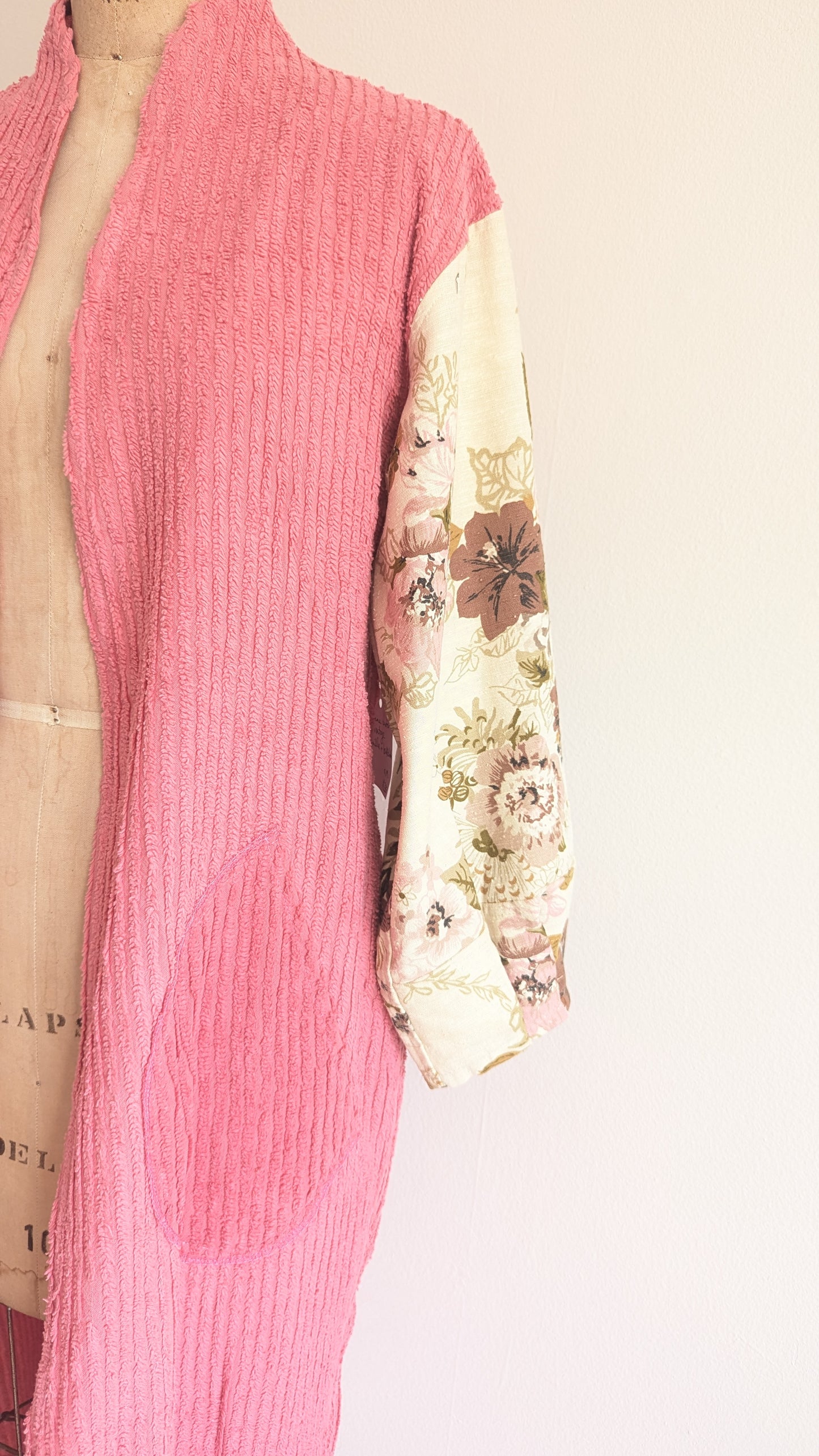 Vivianne Duster with Vintage Chenille & Barkcloth Size S/M #VIVCH7