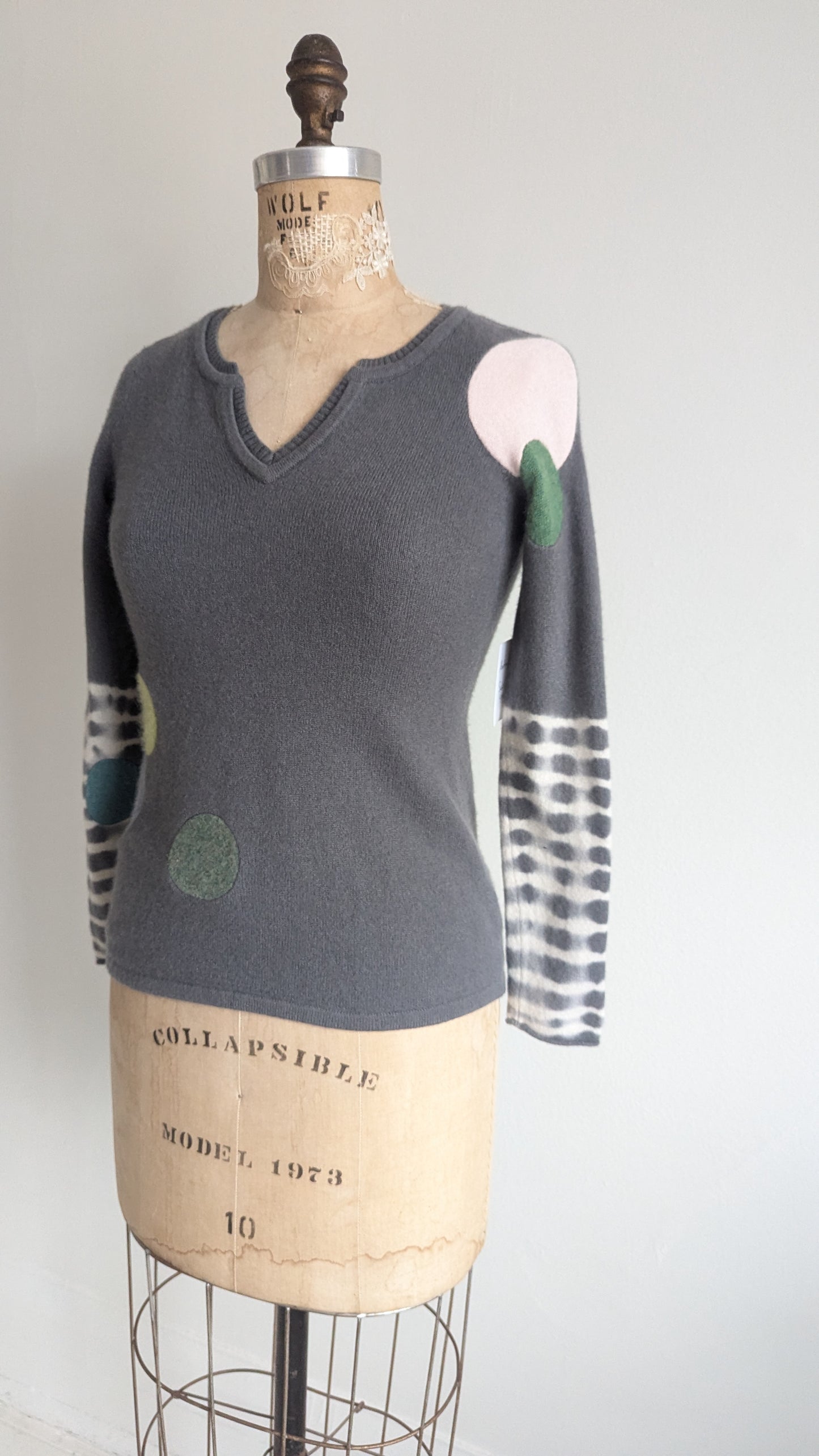 Abstract Art Patched Upcycled Saks Fifth Ave Cashmere Sweater XS #ART14