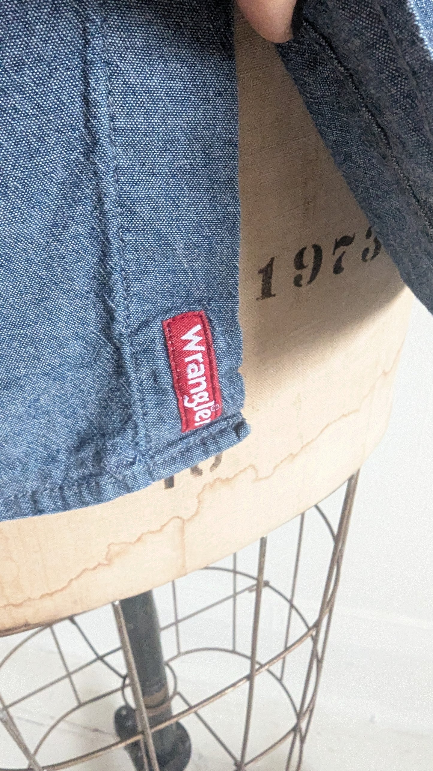 Upcycled Modern Wrangler Workwear Cotton & Denim Shirt - Circle Series Size M #DEN13