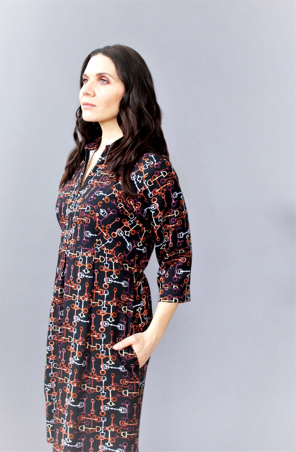 Amelie Shirt Dress ~ Black Horse Bit Print Size XS #AME1