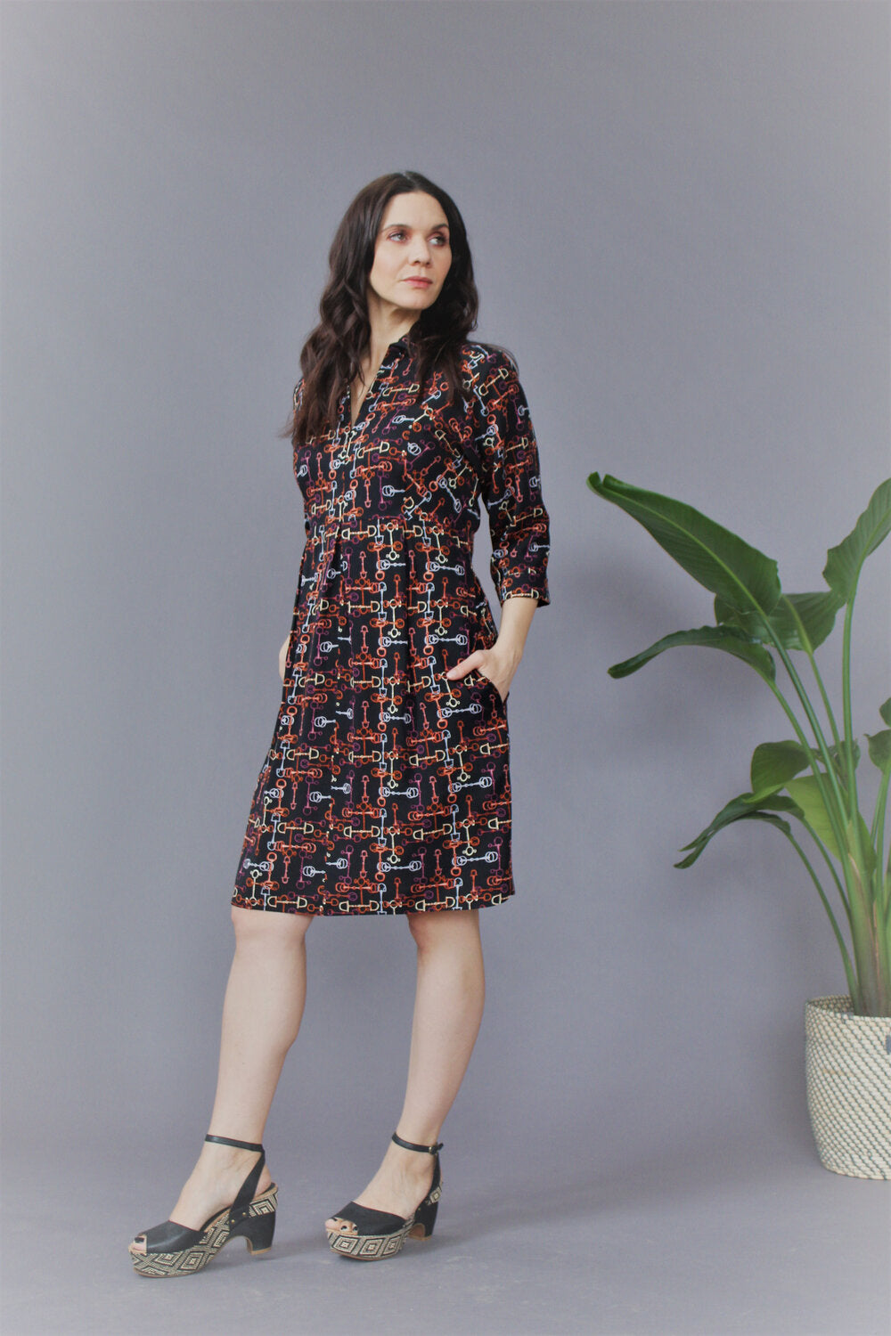 Amelie Shirt Dress ~ Black Horse Bit Print Size XS #AME1