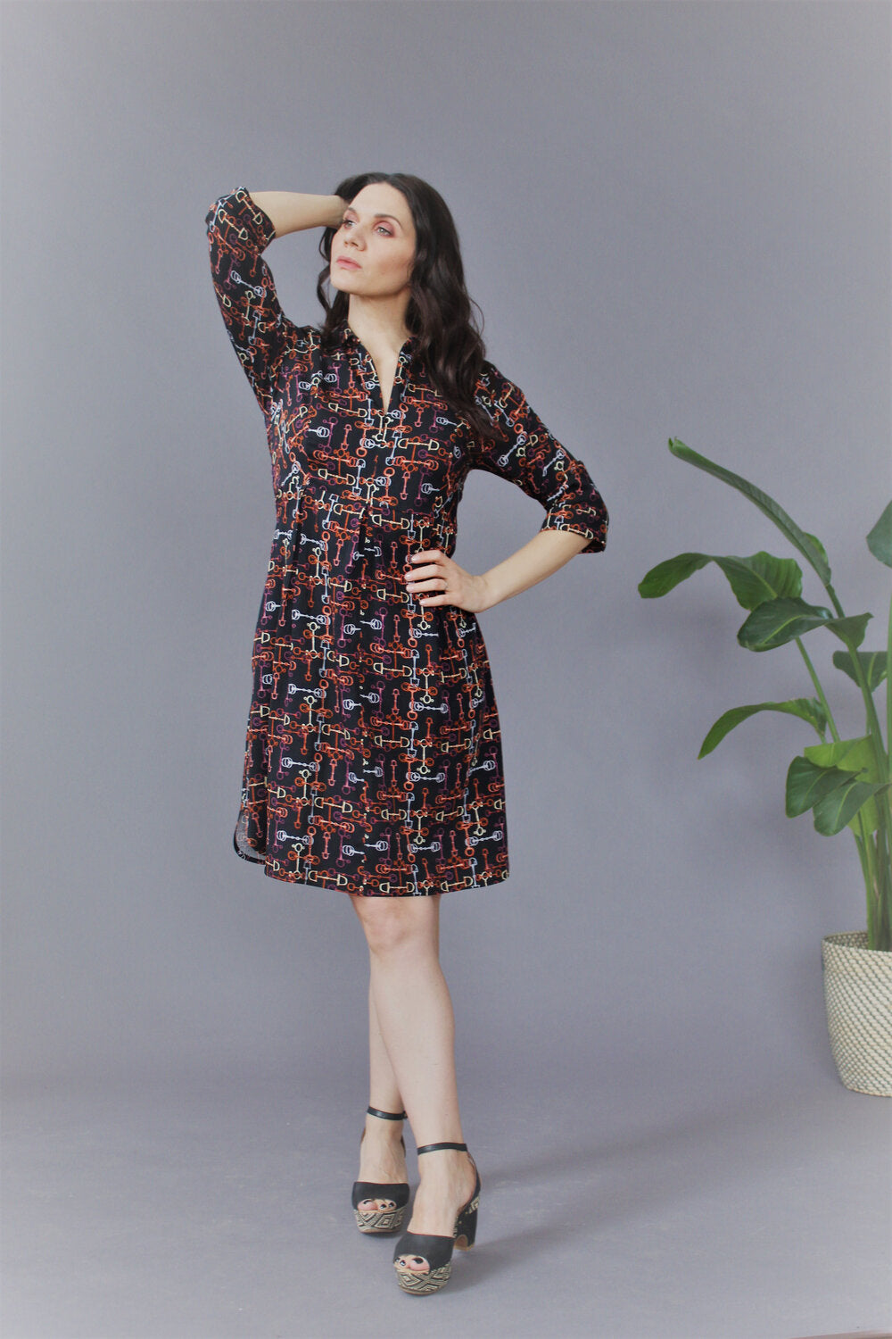 Amelie Shirt Dress ~ Black Horse Bit Print Size XS #AME1