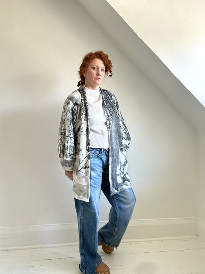 Vivianne Jacket with Upcycled Fleece Throw Blanket Wolf Theme Size M/L #CVJFML24