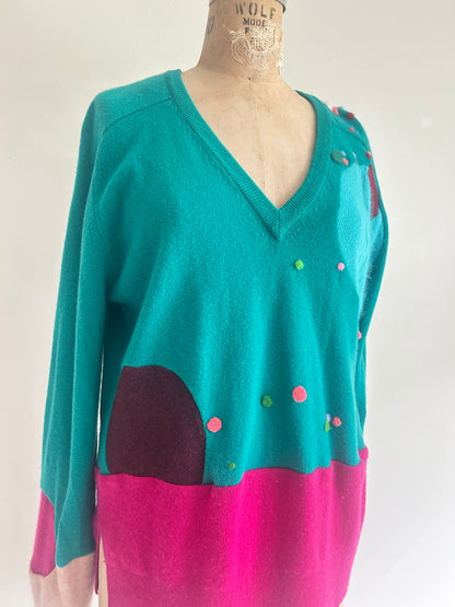 Needlefelted and Circle Patched Confetti Cashmere Sweater XL/2X #CASX2X1