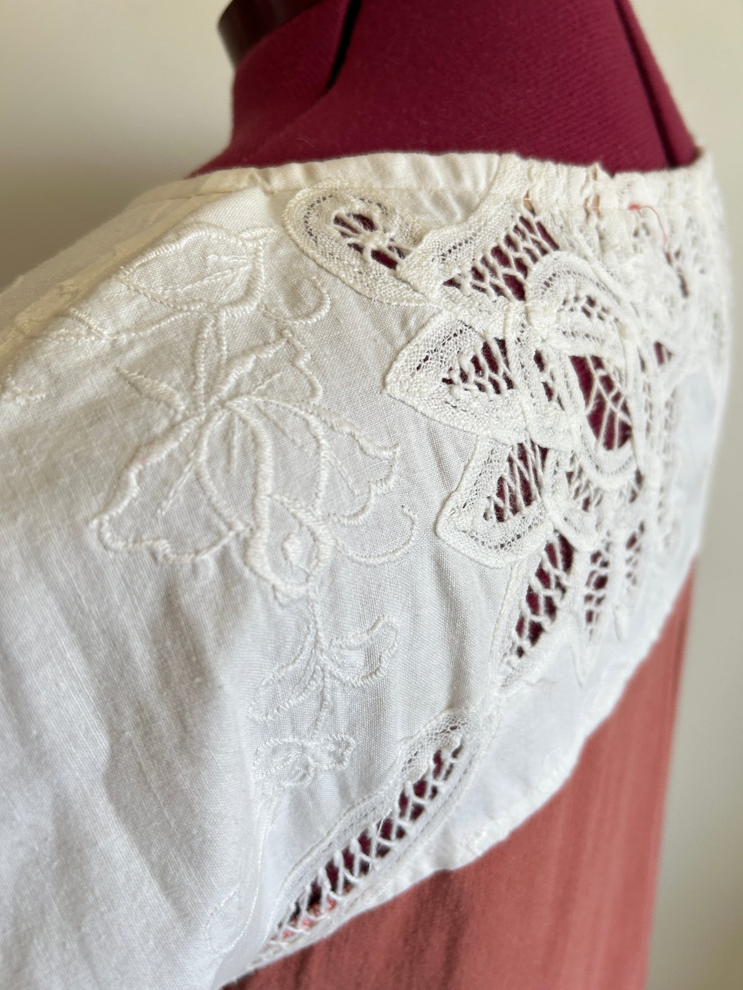 Peony Top - One of a Kind Upcycled Vintage Battenberg Lace, Cotton & Linen Size XL #PEO9