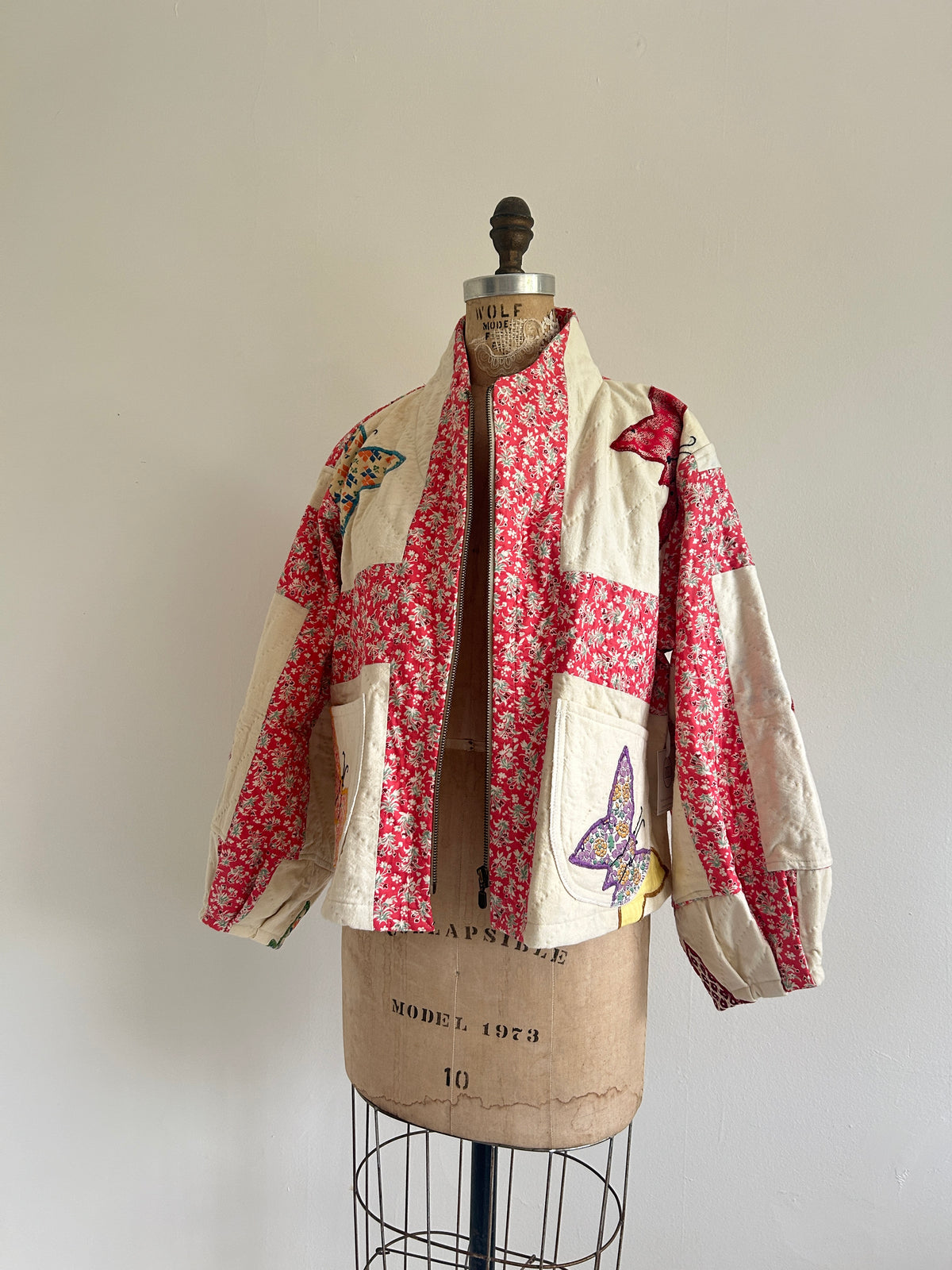 Billie Zip Up Jacket with Upcycled Vintage Butterfly Quilt Size XL/2X #BILLX2XCR4