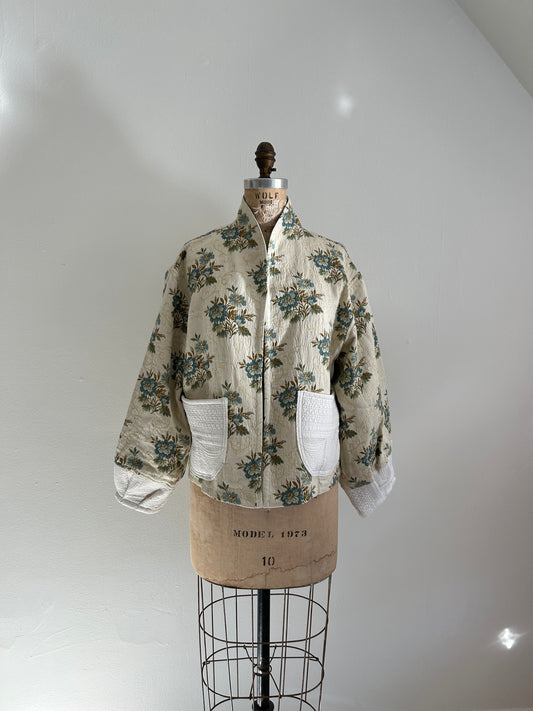 Vivianne Cropped Jacket with Upcycled Vintage Draperies & Quilted Cotton Size XL/2X #VIVT15