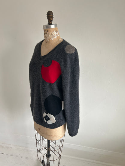 Abstract Art Patched Upcycled Cashmere Sweater XL/2X #CAS23X29